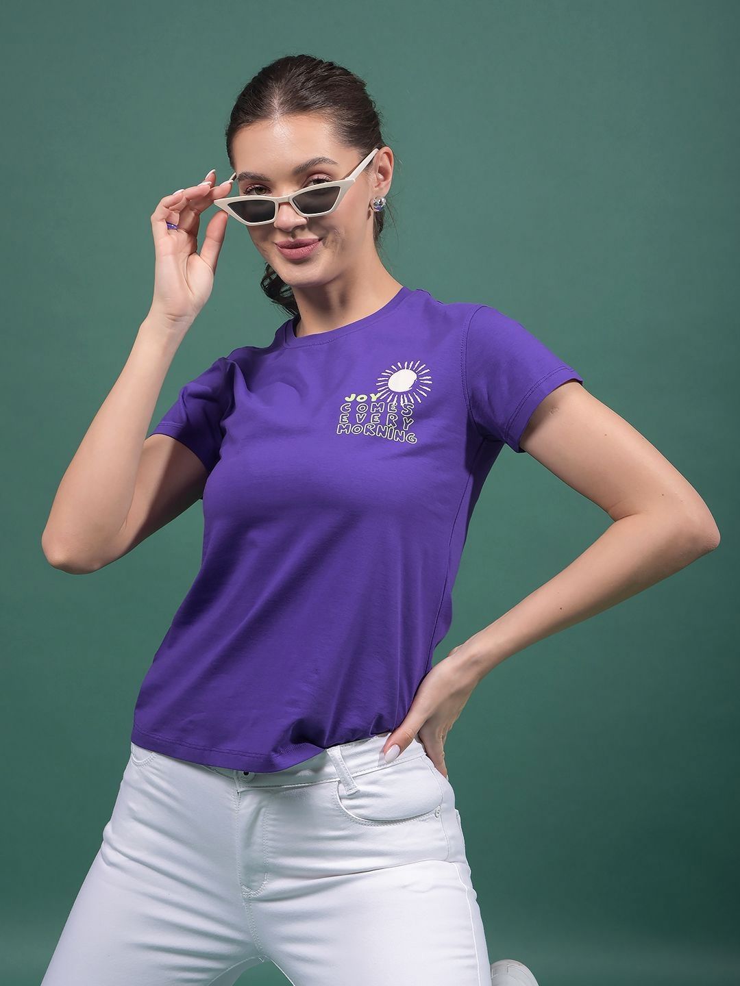 Crimsoune Club Women Typography Printed Round Neck Slim Fit Cotton T-shirt