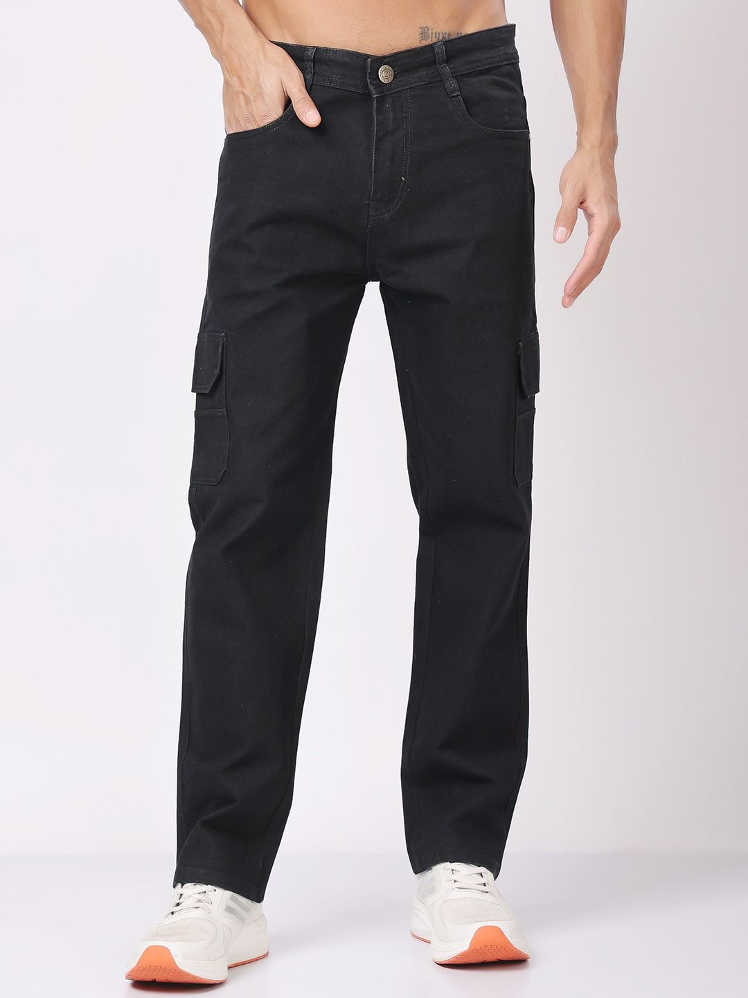 ZAYSH Men Regular Fit Mid-Rise Light Fade Cargo Styles Jeans