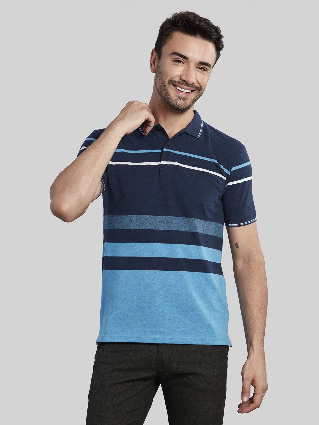 BE POSITIVE Men Striped Polo Collar T-shirt
