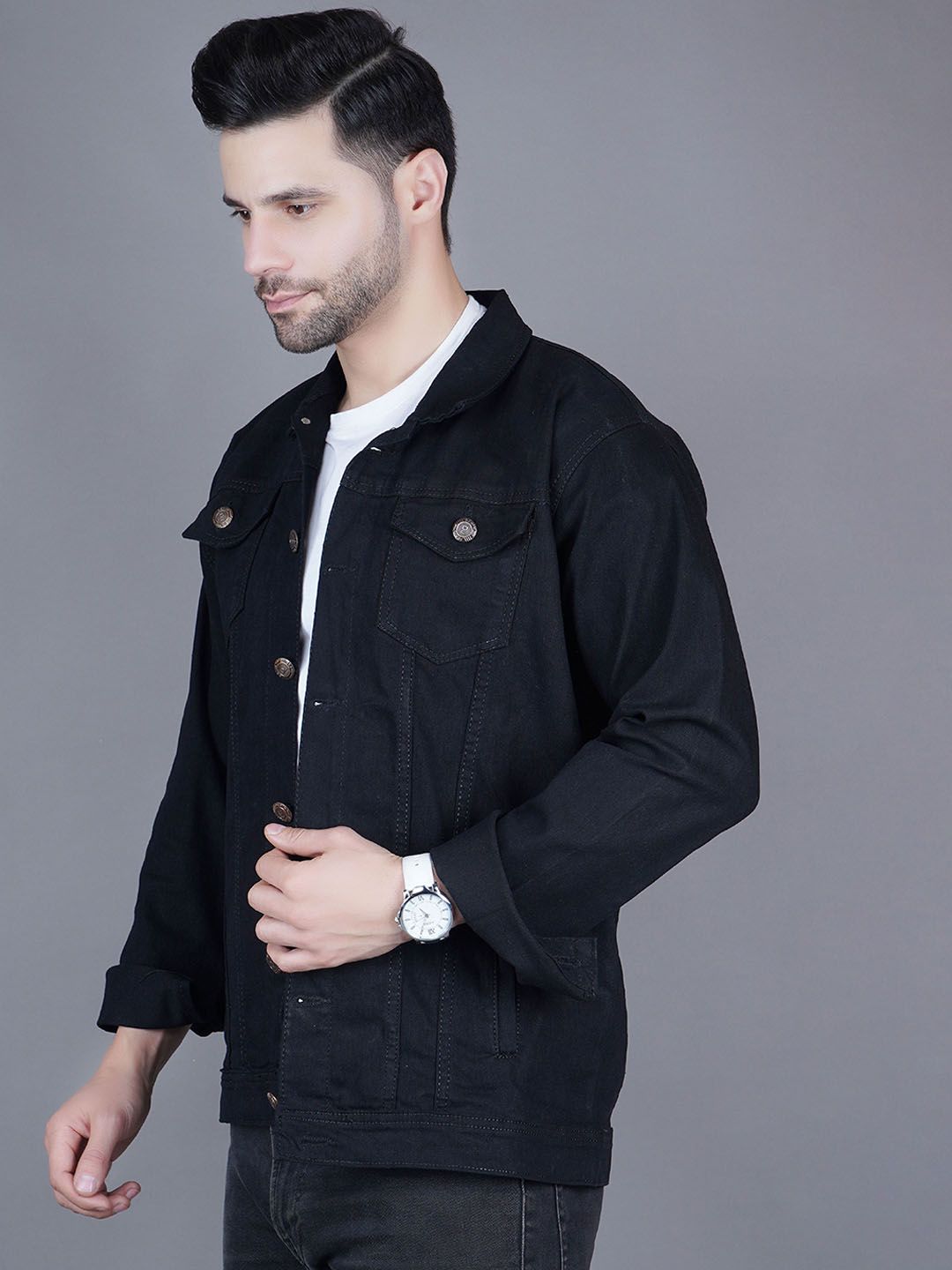 Moda Rapido Men Spread Collar Solid Denim Jacket