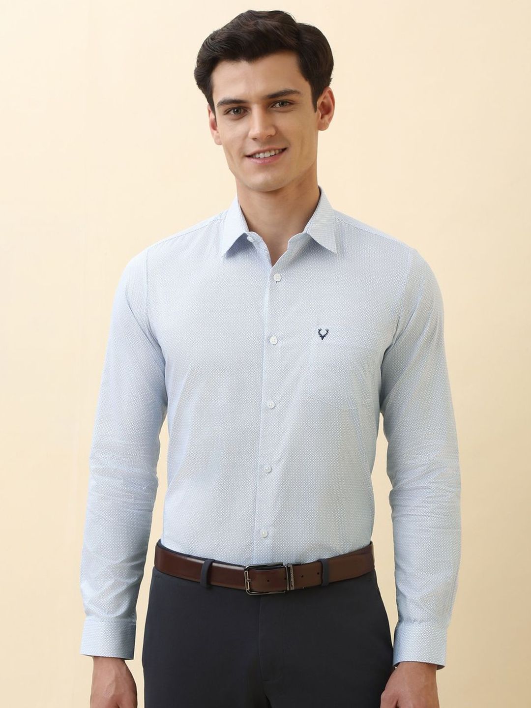 Allen Solly Men Slim Fit Micro Ditsy Printed Spread Collar Pure Cotton Formal Shirt