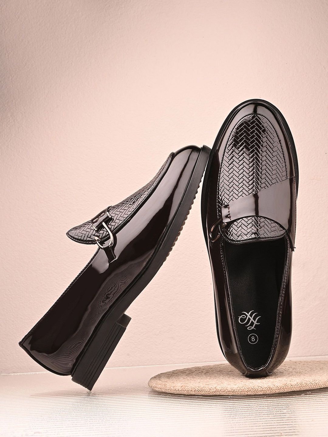 House of Pataudi Men Textured Slip-On Formal Loafers