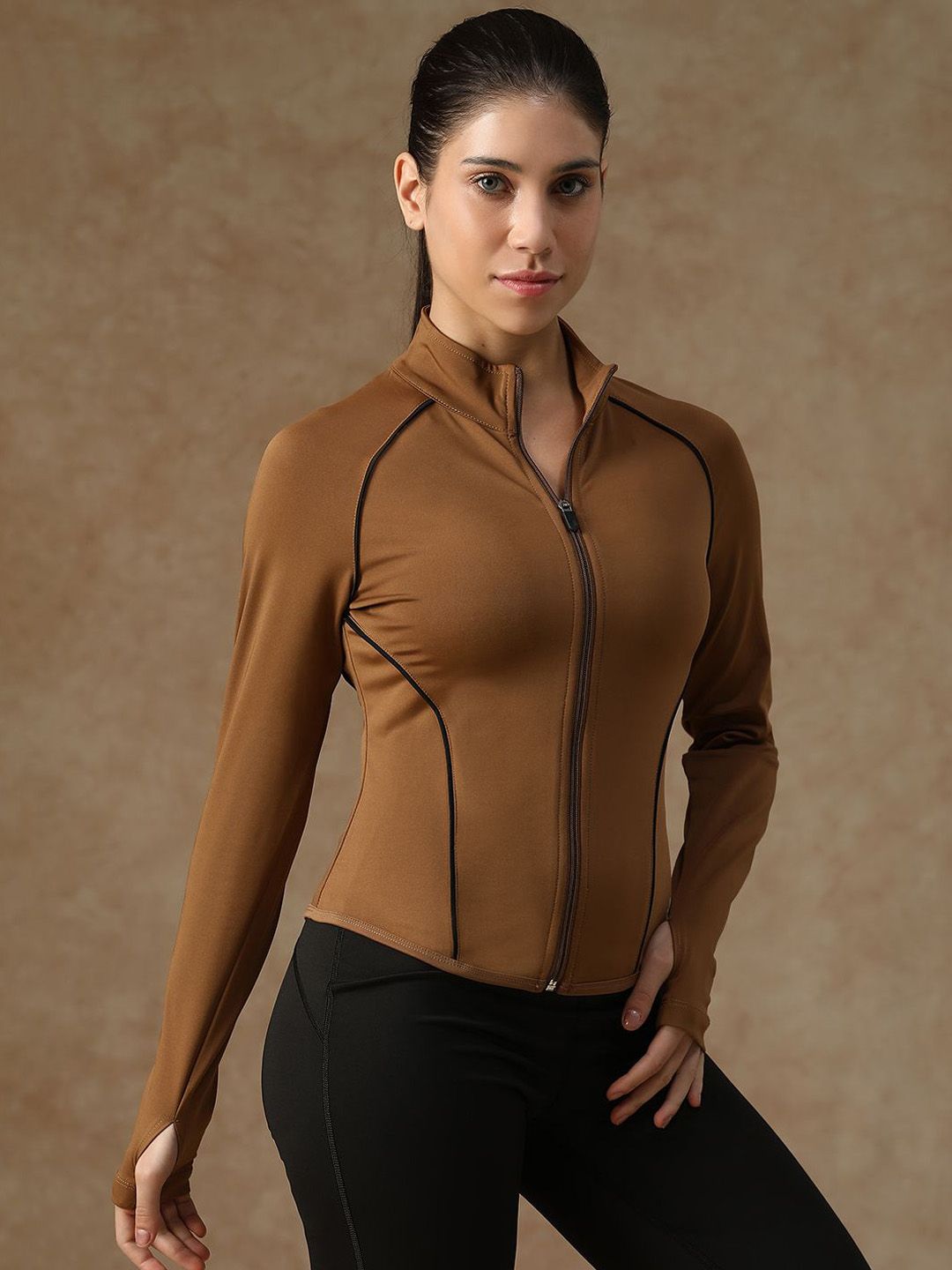 ATHLISIS Women Stand Collar Solid Sporty Jacket