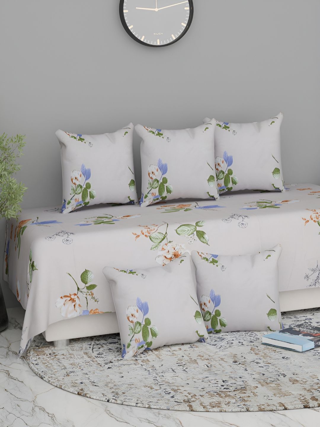 Florida 6 Pieces Floral Printed Microfibre Diwan Set