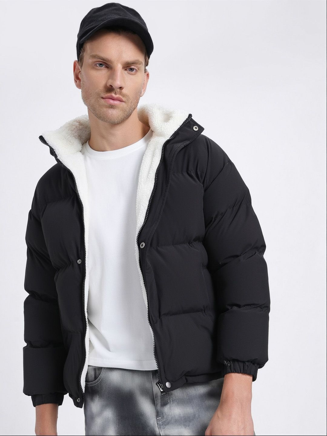 StyleCast x Revolte Men Mock Collar Solid Casual Puffer Jacket