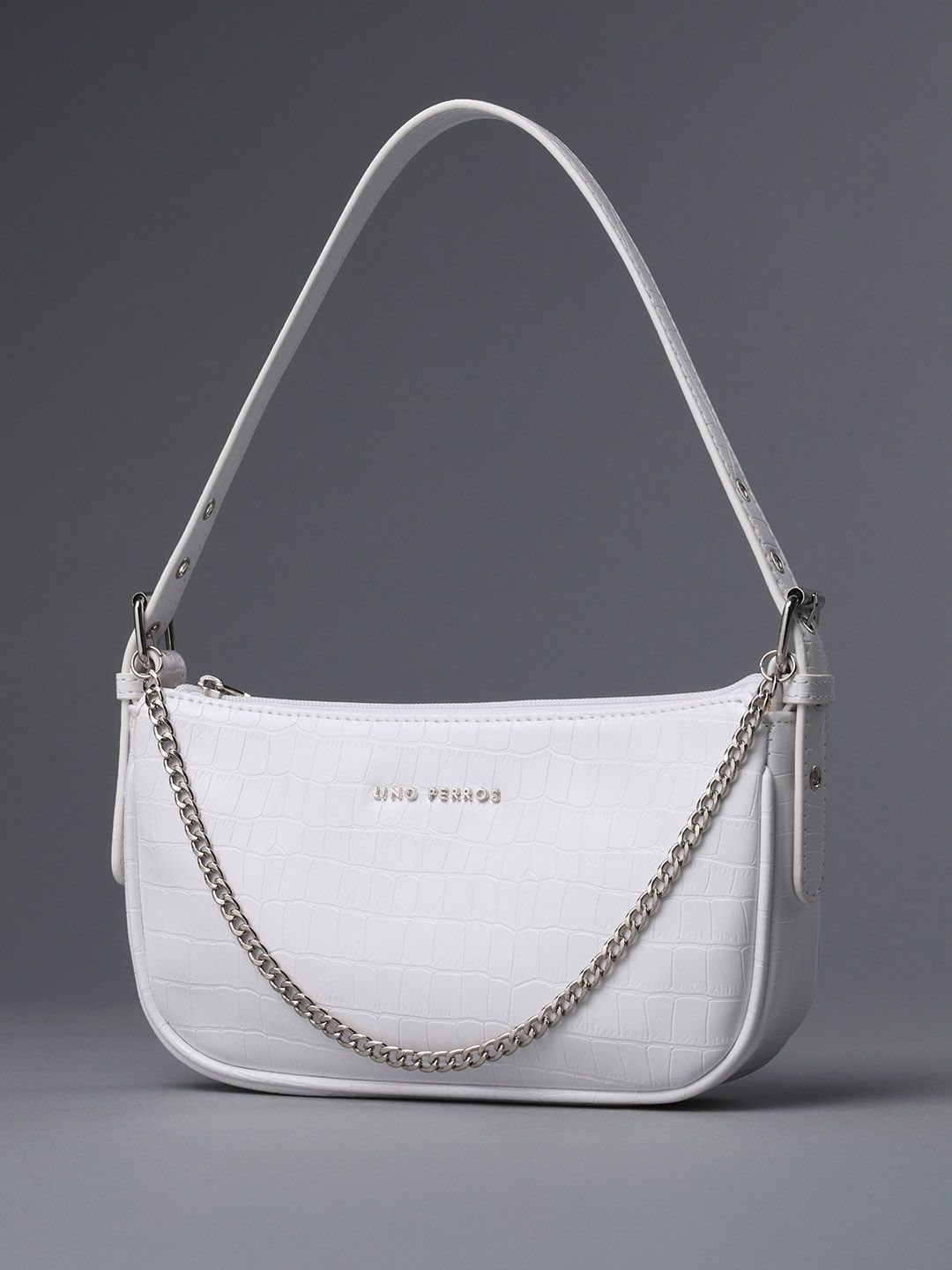 Lino Perros Lino Perros White Croc Textured Baguette Bag