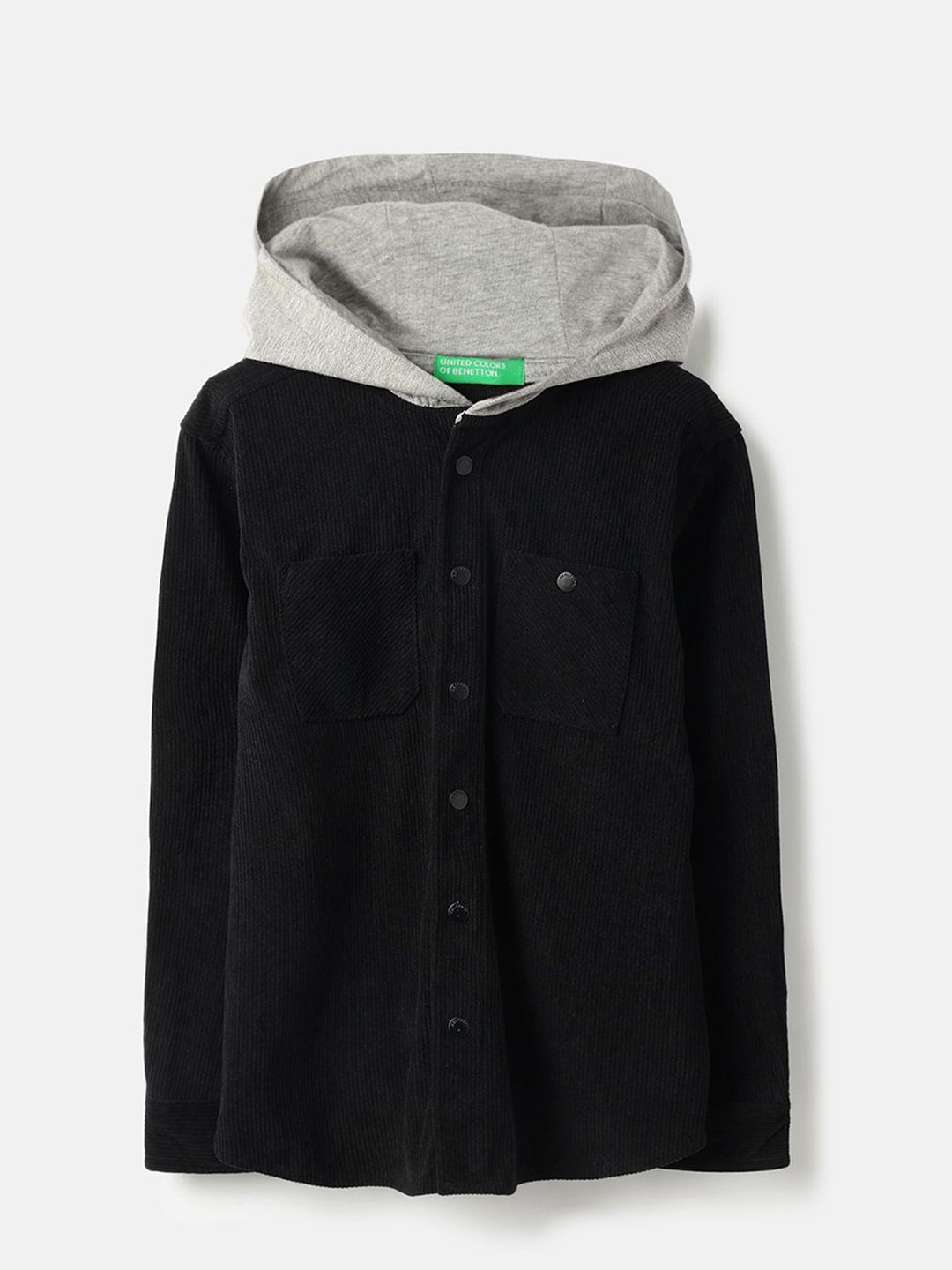 United Colors of Benetton Boys Boxy Fit Solid Hooded Casual Shirt