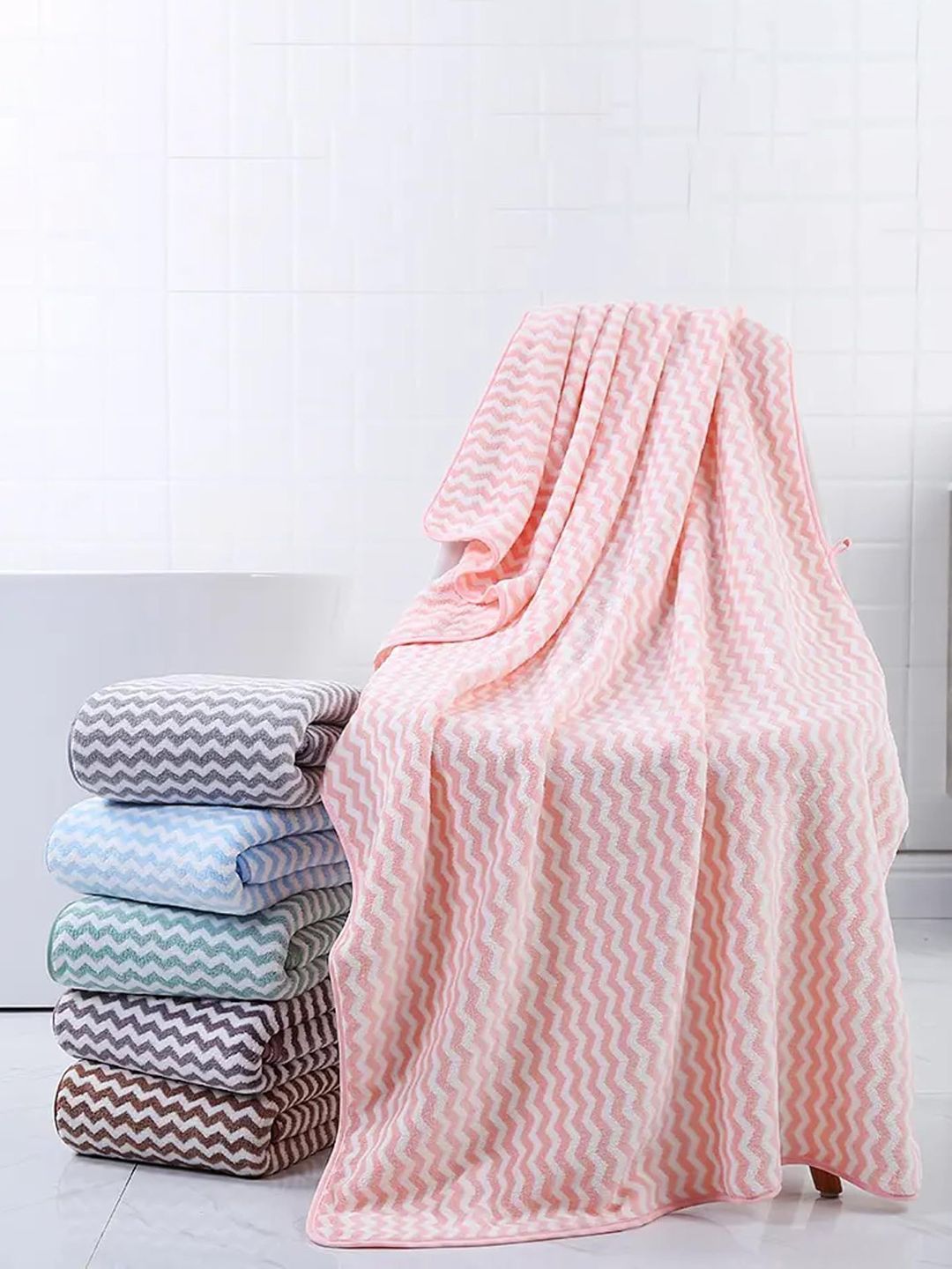 Black gold Pink 2 Piece Striped Terry Cotton 300 GSM Towel Set