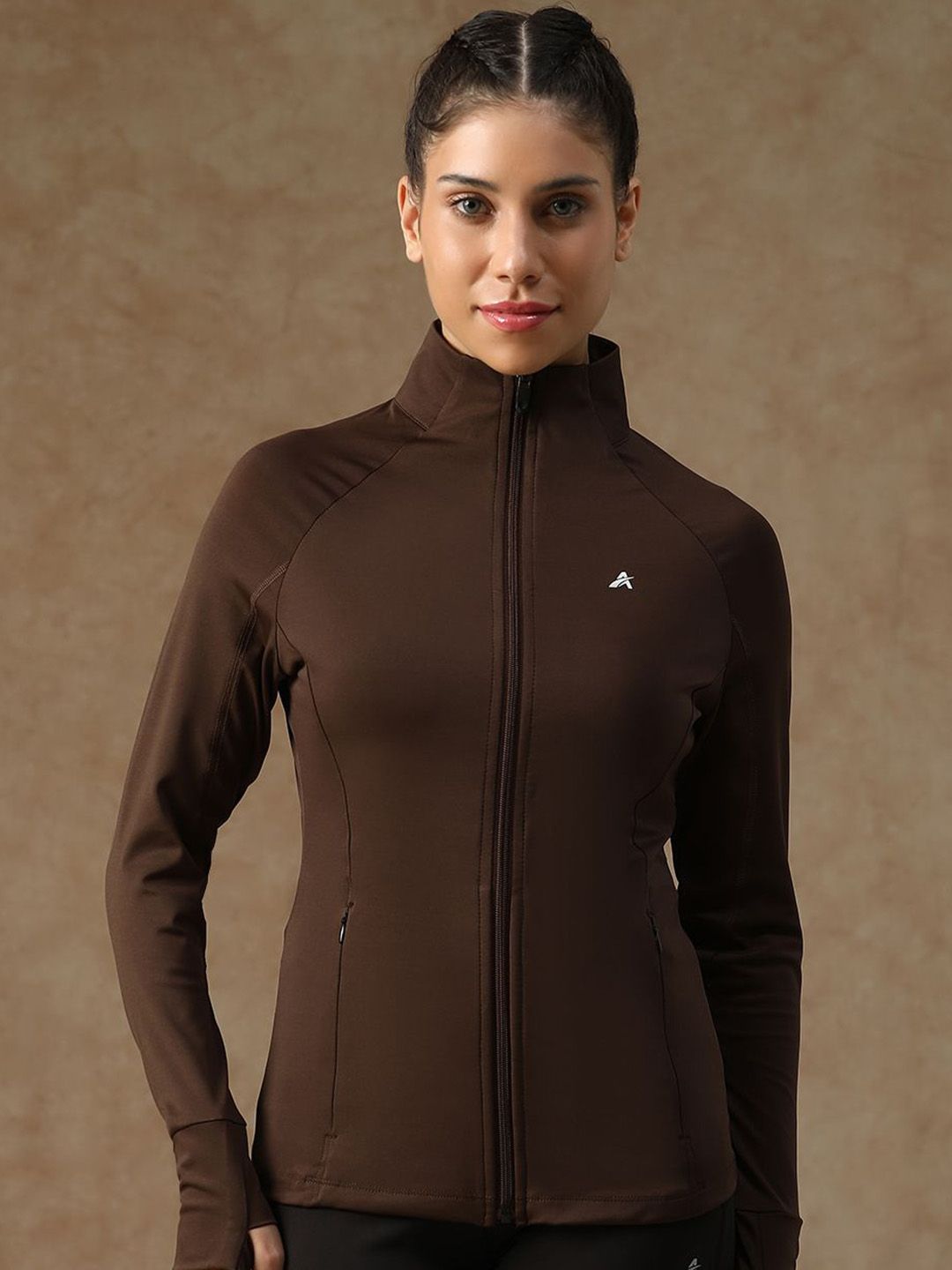 ATHLISIS Women Stand Collar Solid Sporty Jacket
