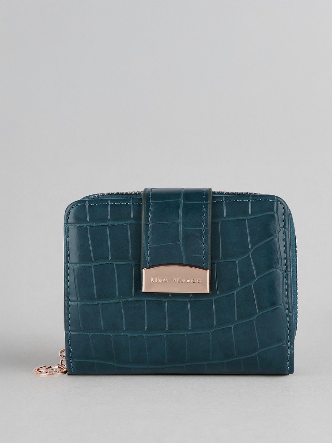 Lino Perros Women Teal Blue Croc Textured Two Fold Wallet deal from myntra