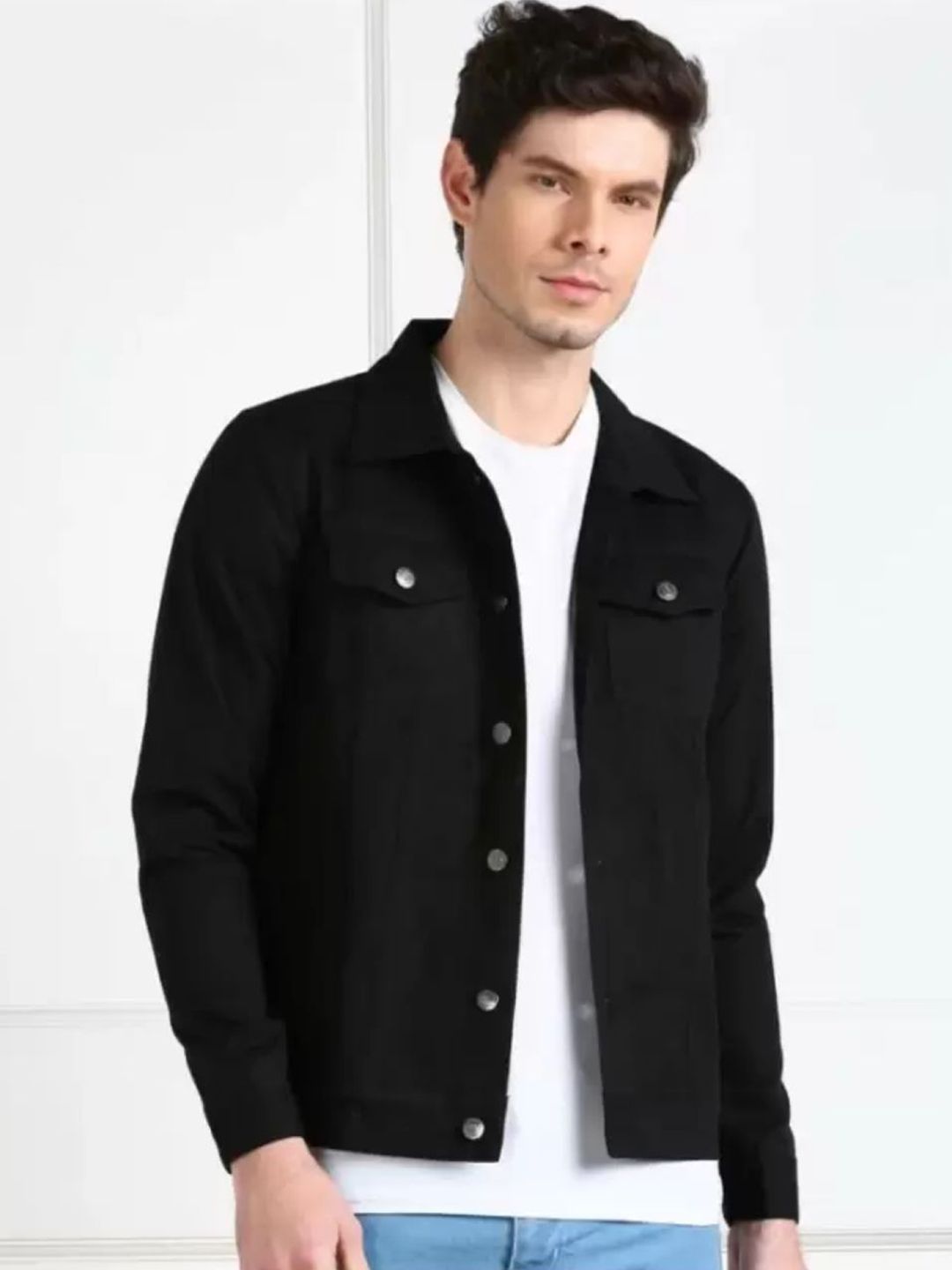 Moda Rapido Men Spread Collar Solid Denim Jacket