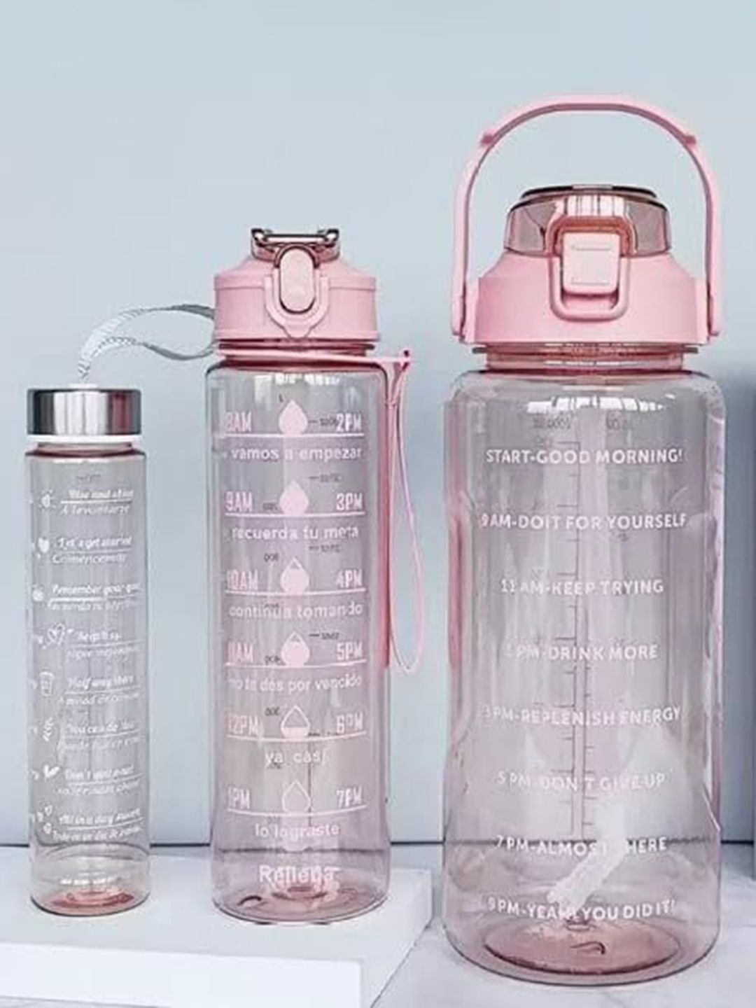 Buy Virtuous 3 Pieces Pink Printed Dishwasher Safe Water Bottles