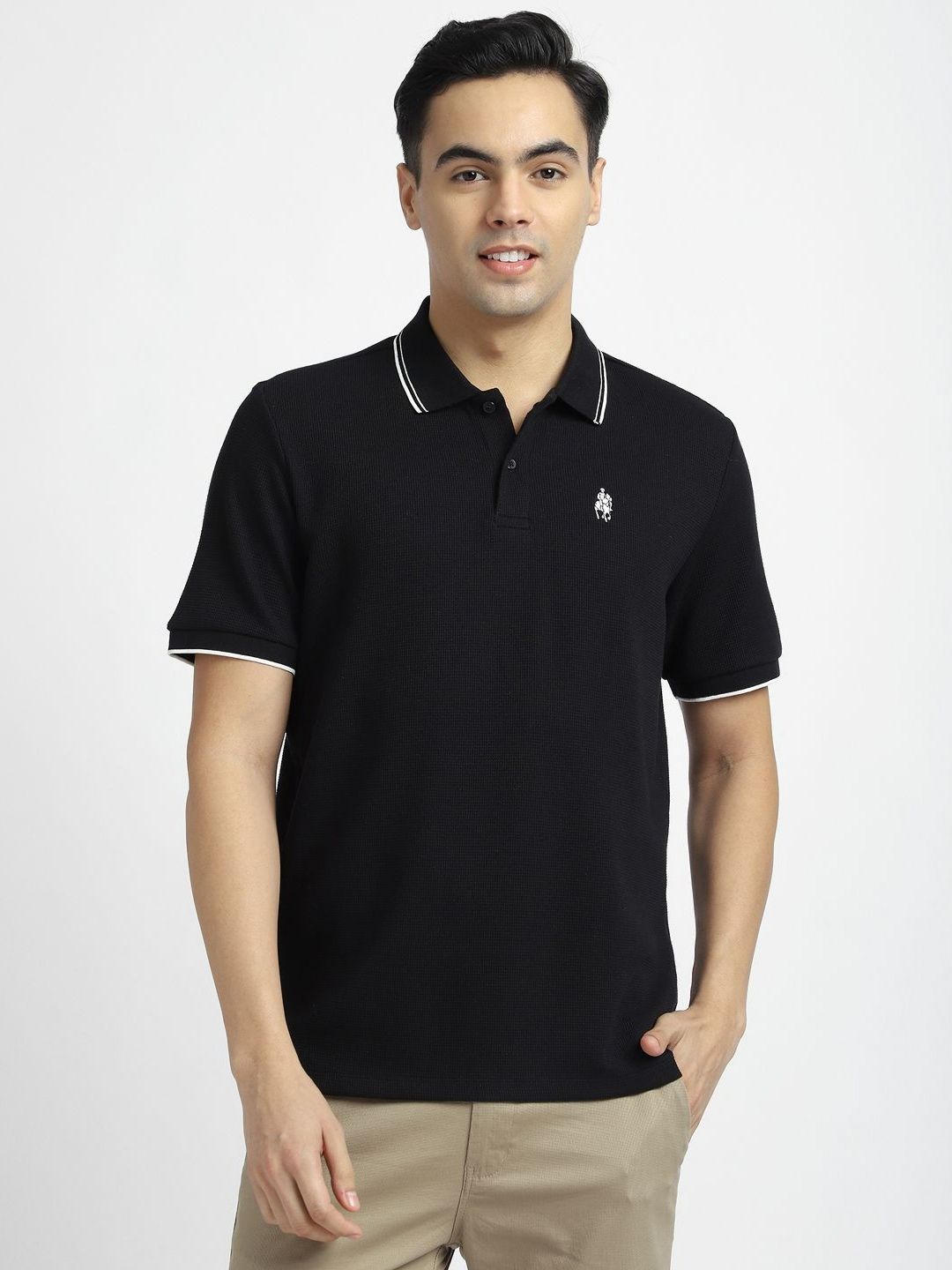 R&B Men Solid Polo Collar Cotton T-shirt