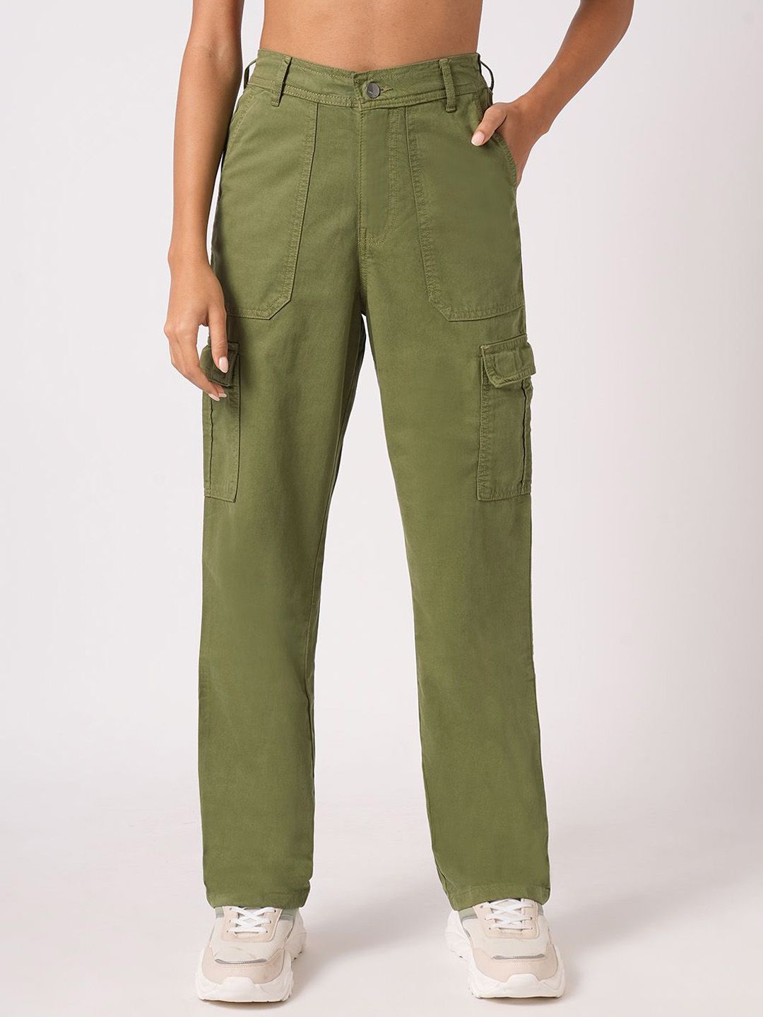 Kraus Jeans Kraus Jeans Women Cotton Relaxed Fit High-Rise Cargos Trousers