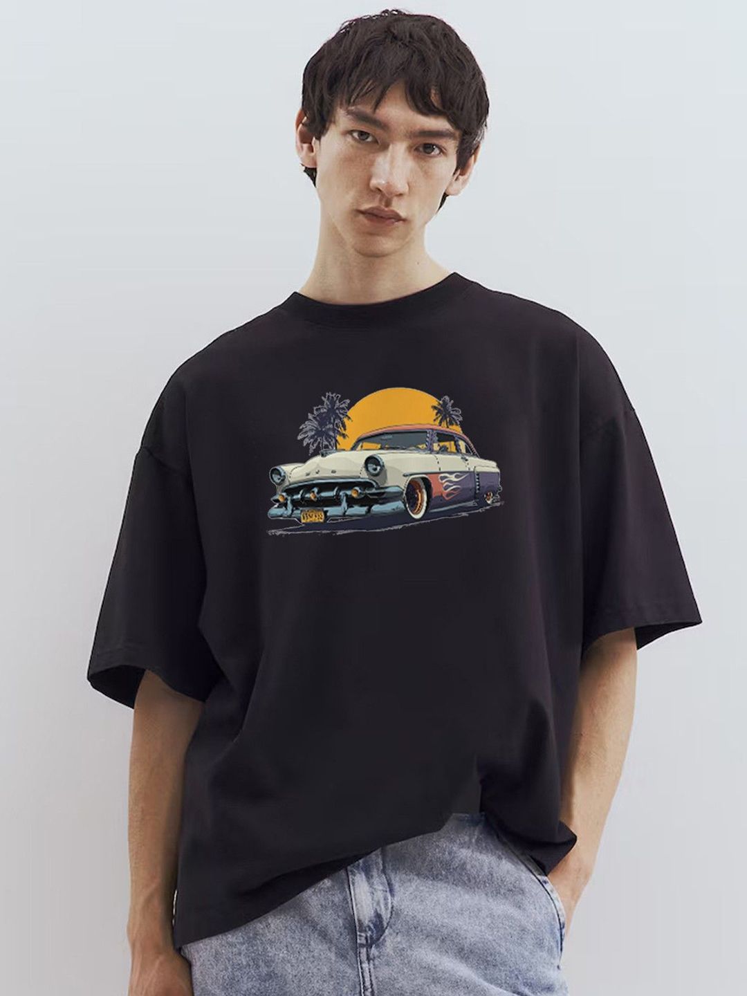 TOGS & TERRE Men Graphic Printed Round Neck Cotton Oversized T-shirt
