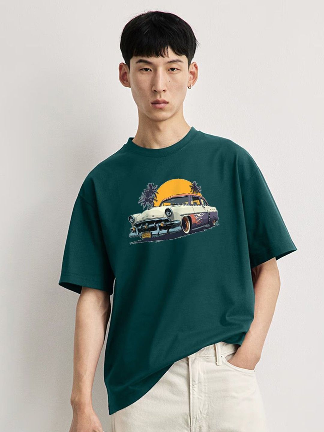 TOGS & TERRE Men Graphic Printed Round Neck Cotton Oversized T-shirt