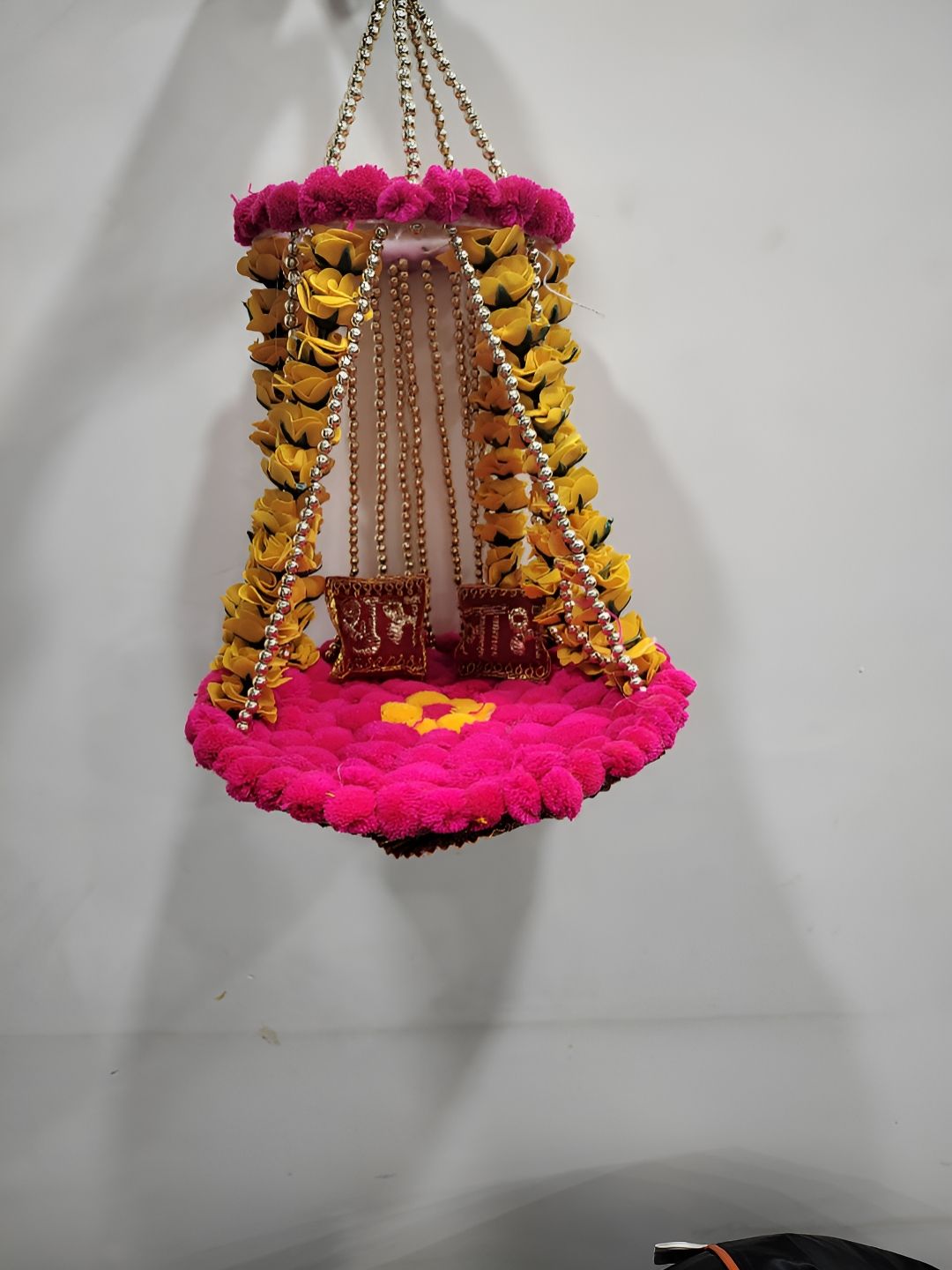 Sellplus Pink & Yellow Floral Hanging Jhula Festive Decor