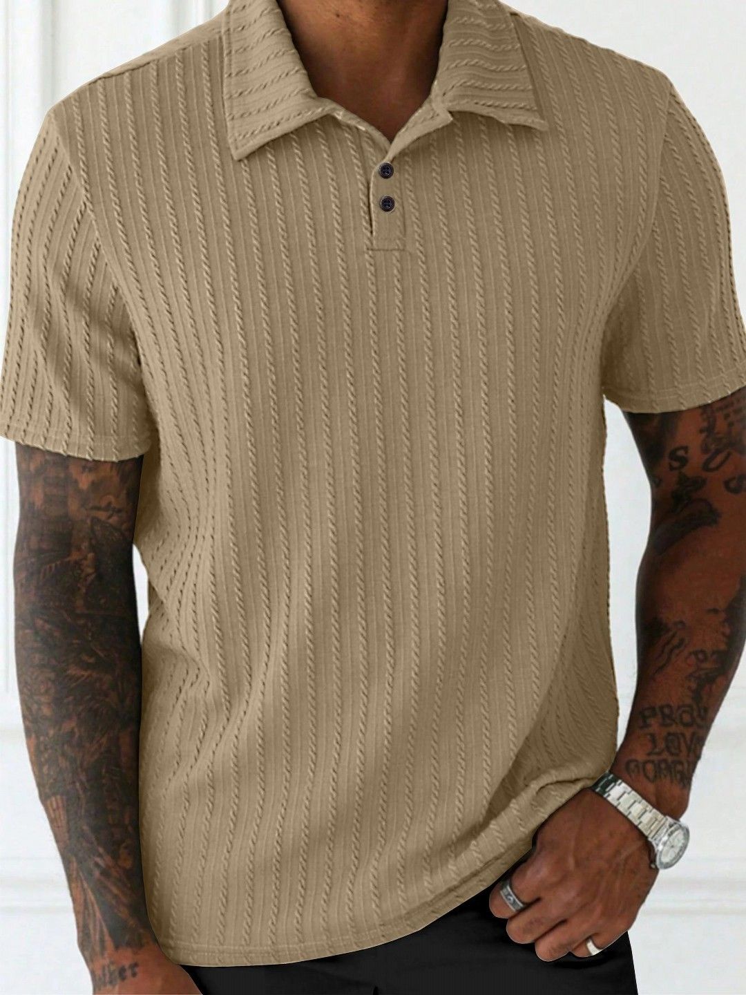 KAJARU Men Self Design Polo Collar T-shirt