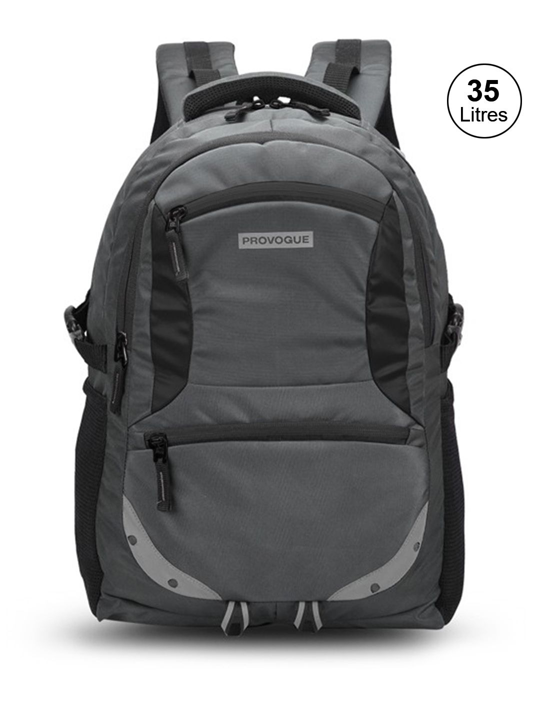 Provogue Unisex Grey & Black Brand Logo Backpack with Reflective Strip 31L Price in India