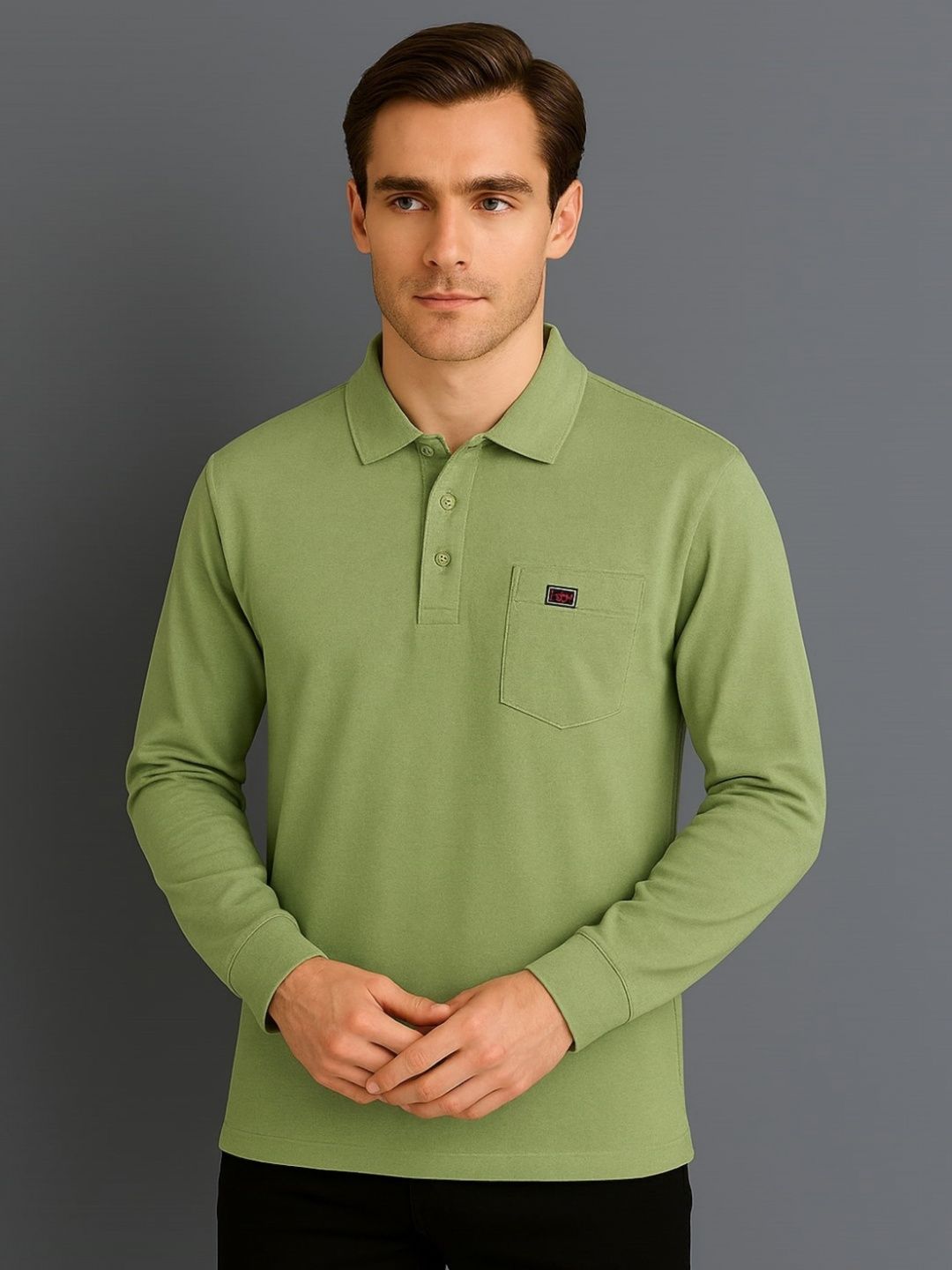 SANDPIPER Men Solid Polo Collar Cotton T-shirt