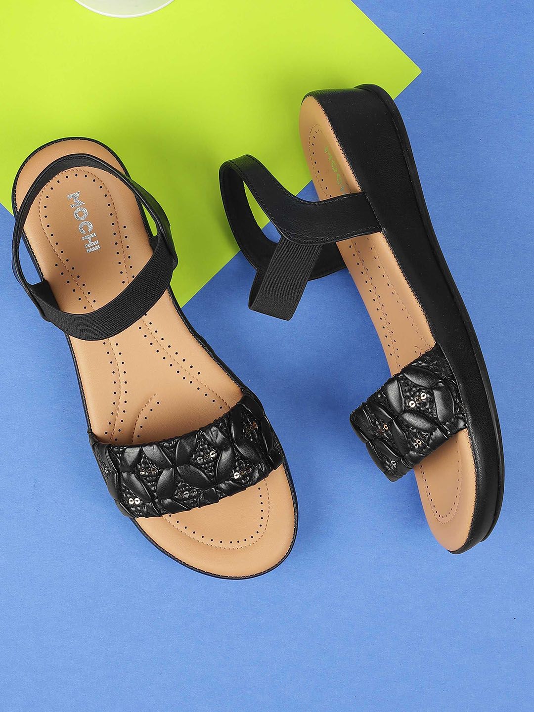 Mochi Mochi Embellished Round Toe Wedge Sandals