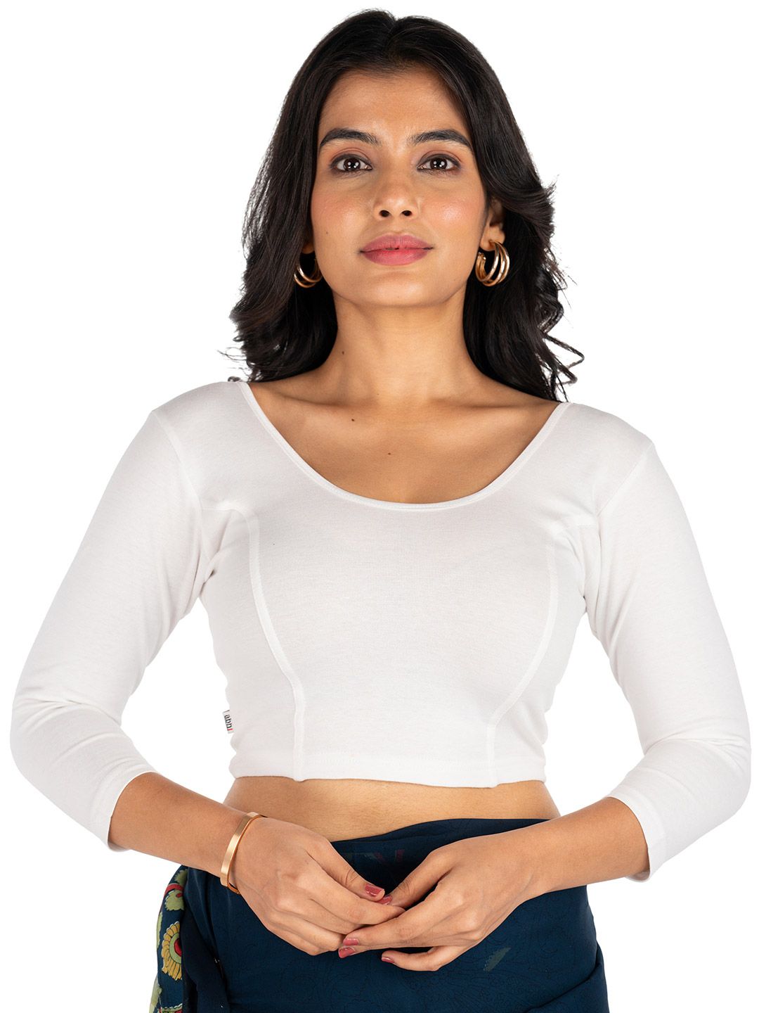 Abhi Abhi Women U Neck Solid Cotton Lycra Stretchable Full Sleeve Readymade Saree Blouse