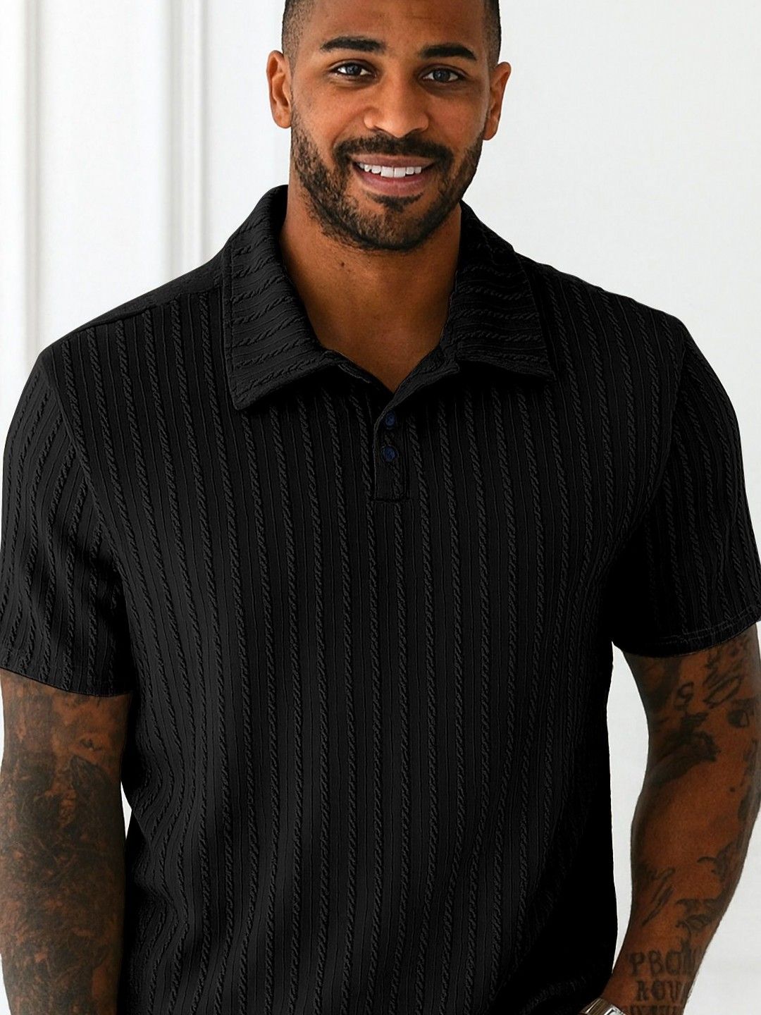 KAJARU Men Self Design Polo Collar T-shirt