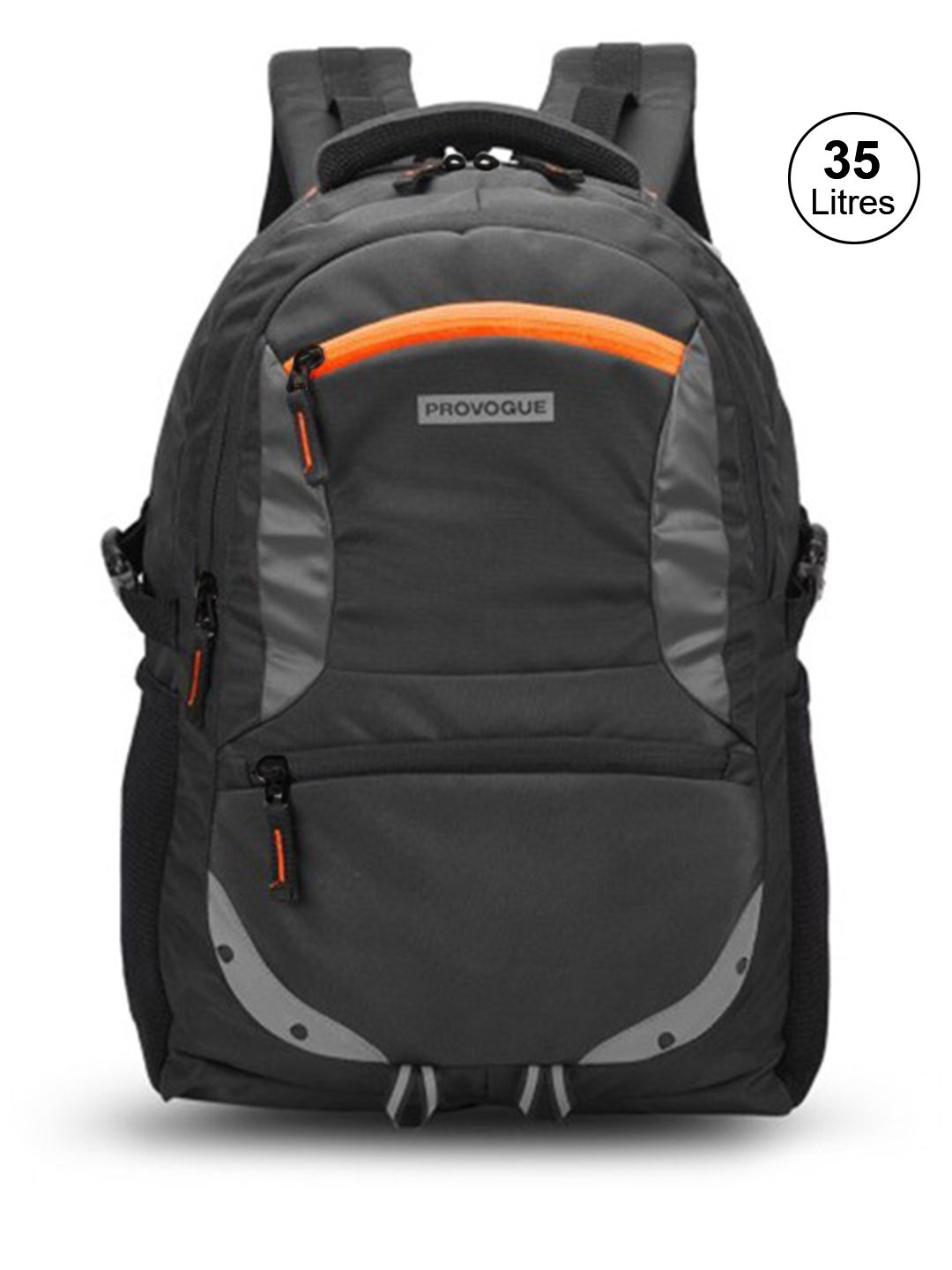 Provogue Unisex Black & Grey Brand Logo Backpack With Reflective Strip 31L Price in India