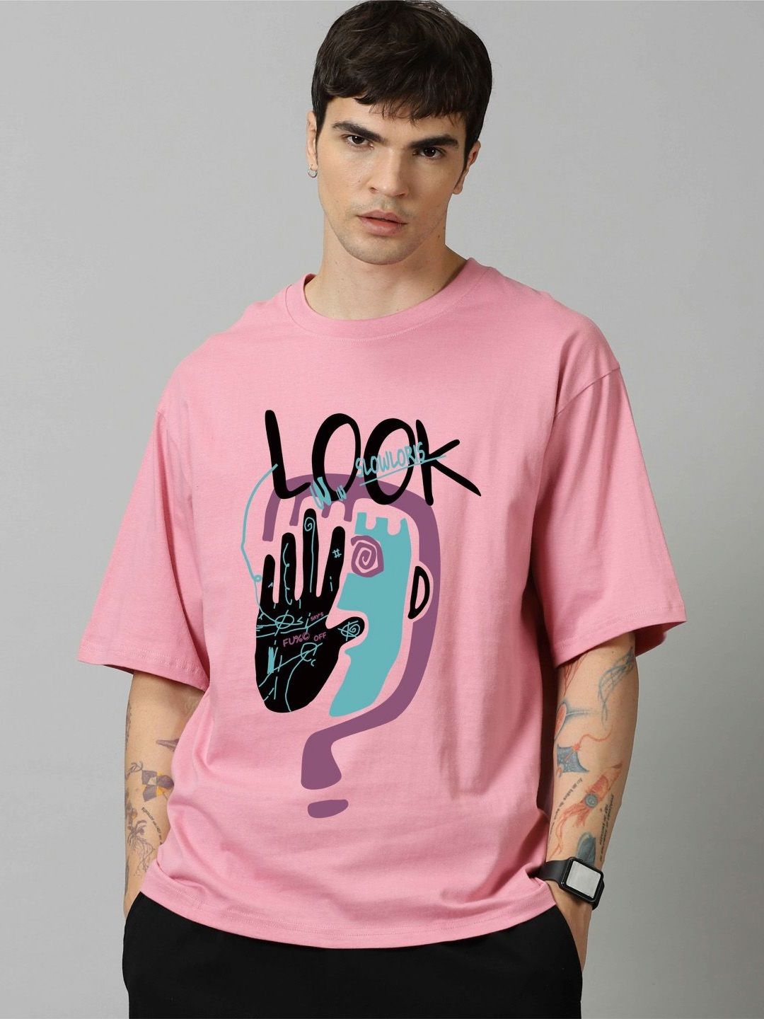 CRYPTIC Typography Printed Drop-Shoulder Sleeves Oversized T-shirt