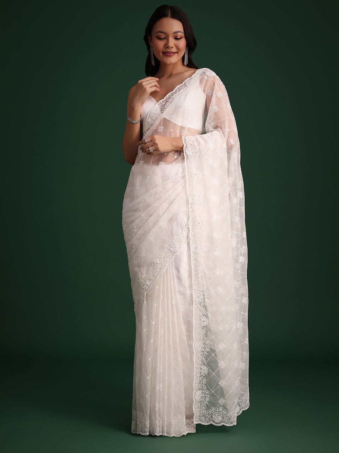 KALKI Fashion KALKI Fashion Floral Embroidered Sequinned Organza Saree