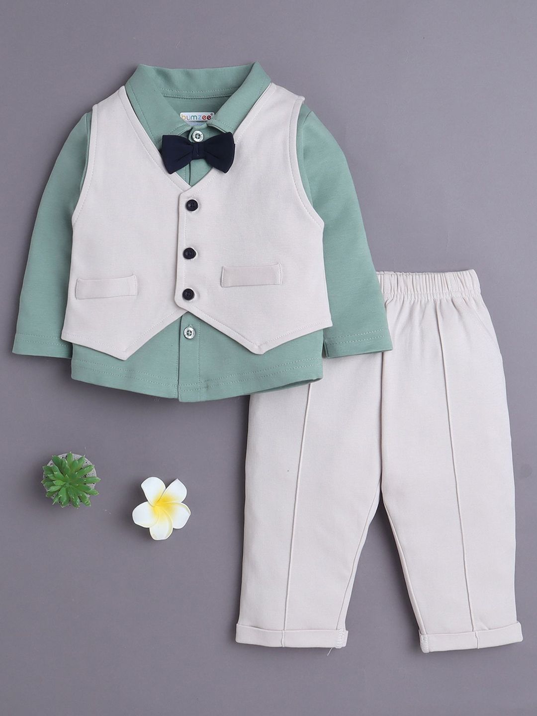 BUMZEE Boys Single-Breasted Pure Cotton 3 Piece Suits
