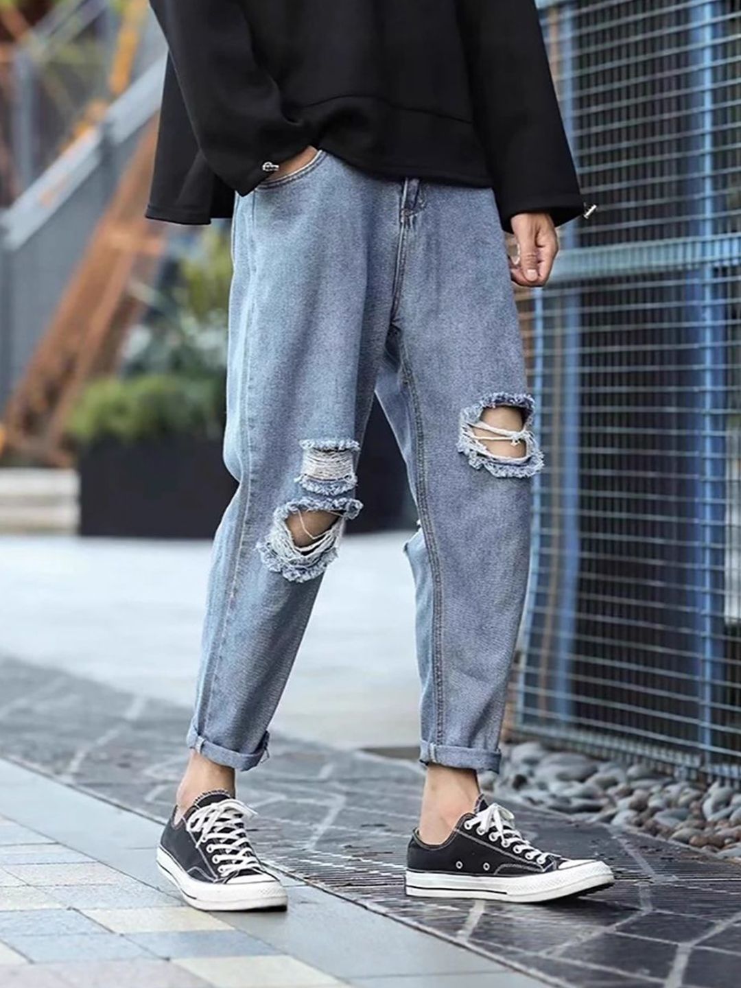 StyleCast Men Comfort Straight Fit Mid-Rise Highly Distressed Light Fade Stretchable Jeans