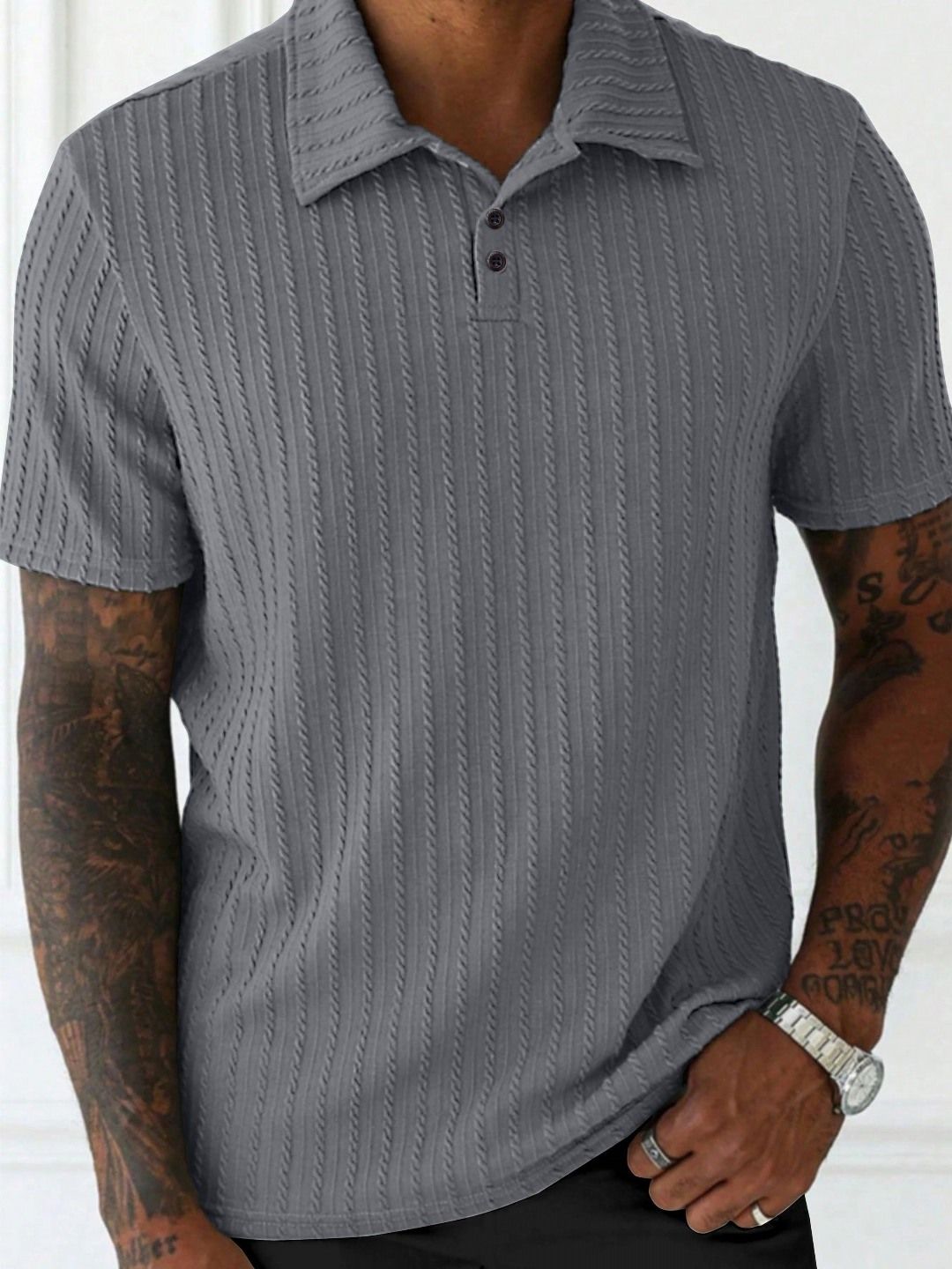 KAJARU Men Self Design Polo Collar T-shirt