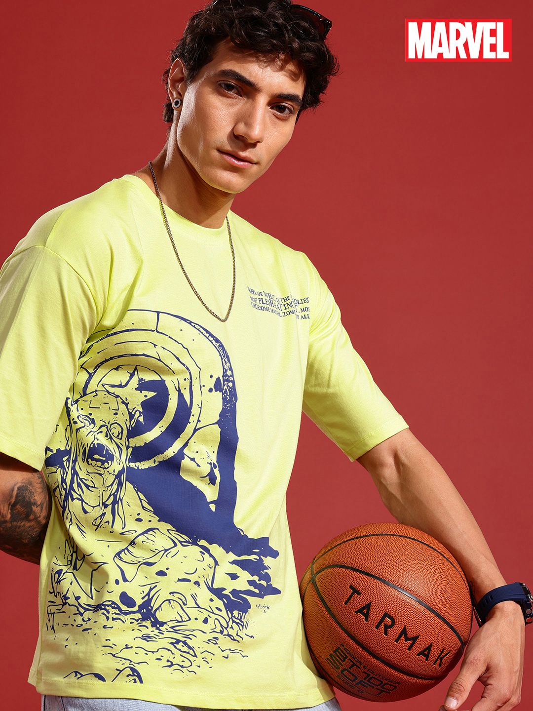 MARVEL STREET Printed Pure Cotton Oversized T-shirt