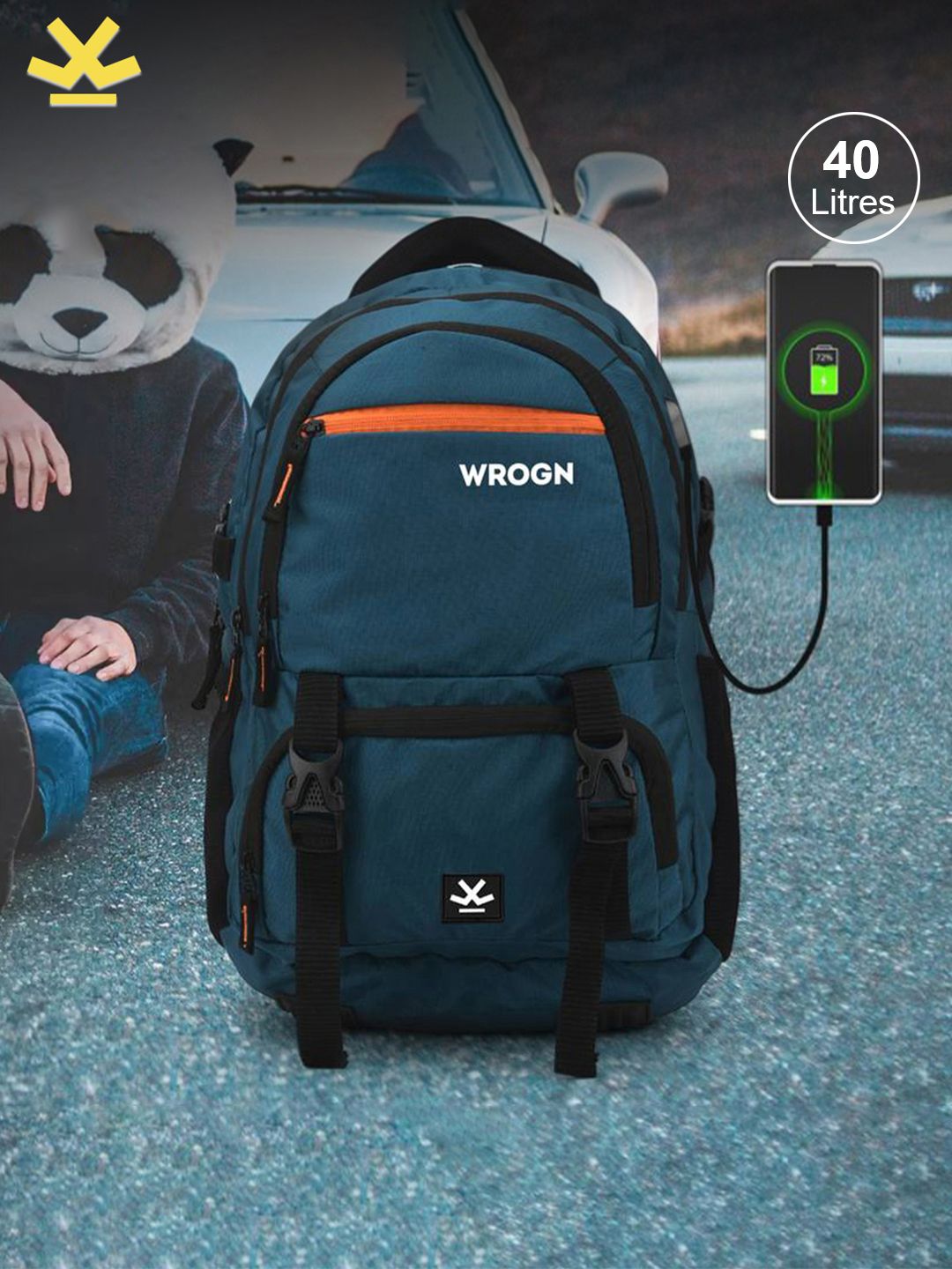WROGN Printed USB Charging Port Reflective Strip Large Backpack with Rain Cover 31L Price in India