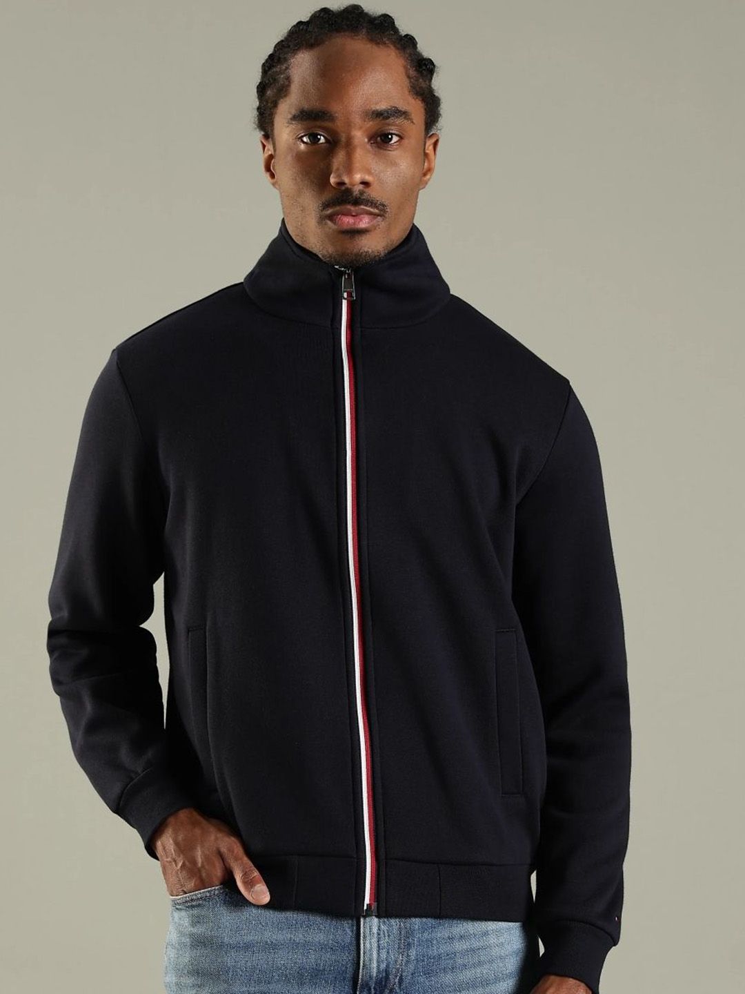Tommy Hilfiger Men Mock Collar Solid Bomber Jacket