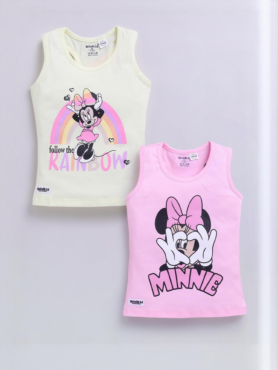 Biskid Girls Pack Of 2 Pink & Yellow Print Cotton Top