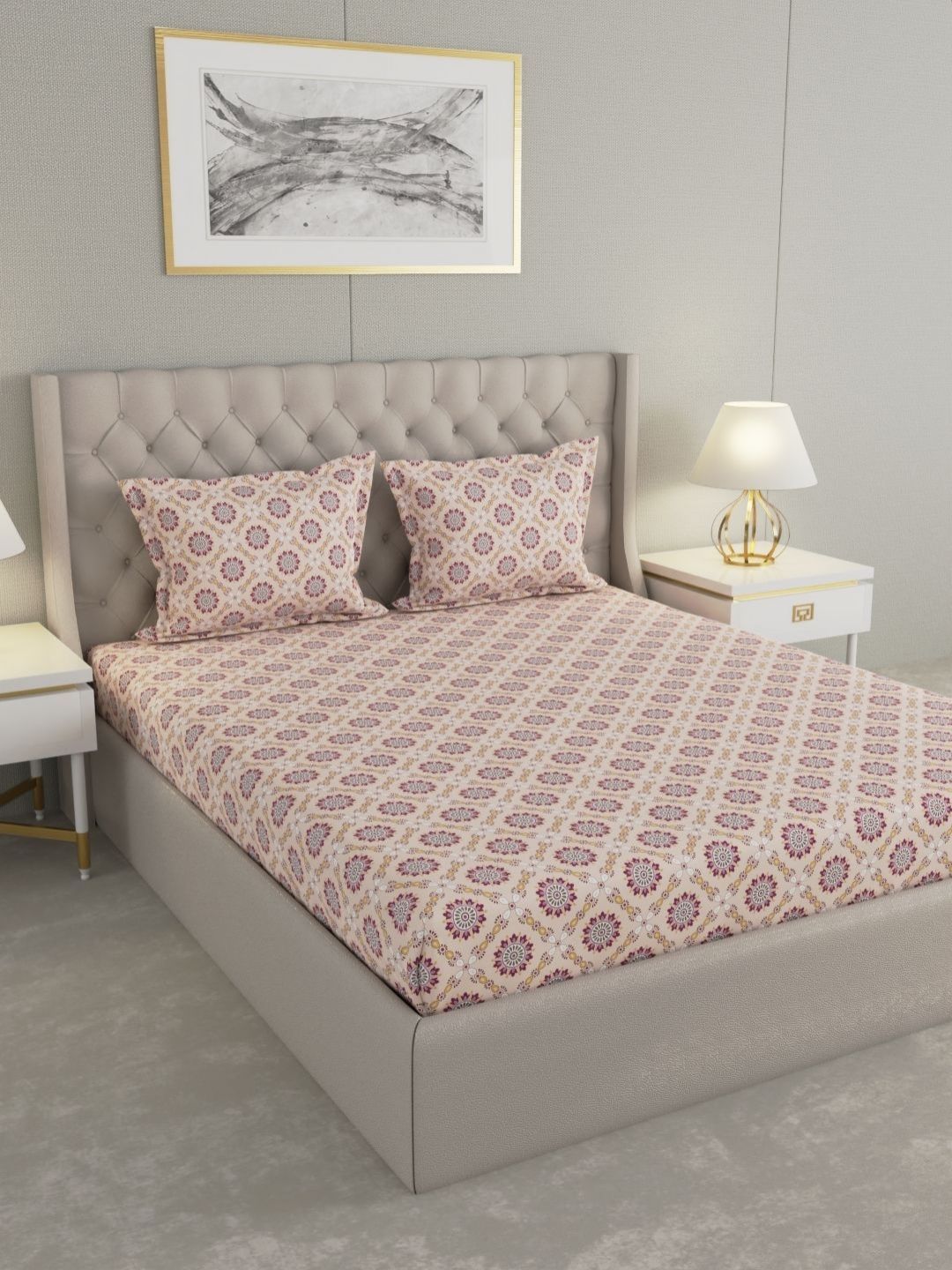 Bedsheet With 2 Pillow Covers Raymond Home Lush Petal Pink Printed Microfiber 110 TC Queen Bedsheet Set 1.83 m x 1.98 m