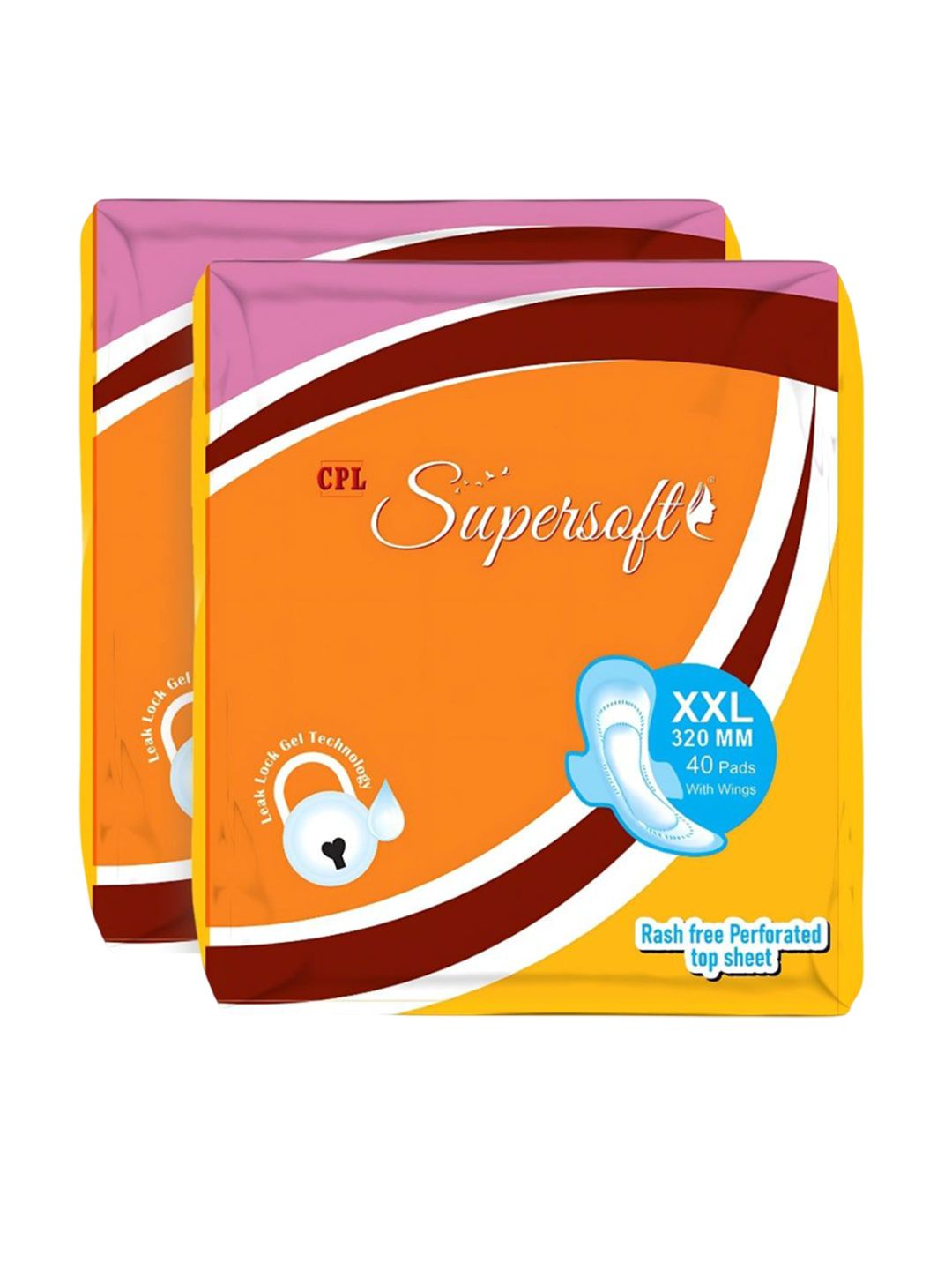 CPLSUPERSOFT Pack Of 2 Rashfree Sanitary Napkins XXL - 40 Pads Each
