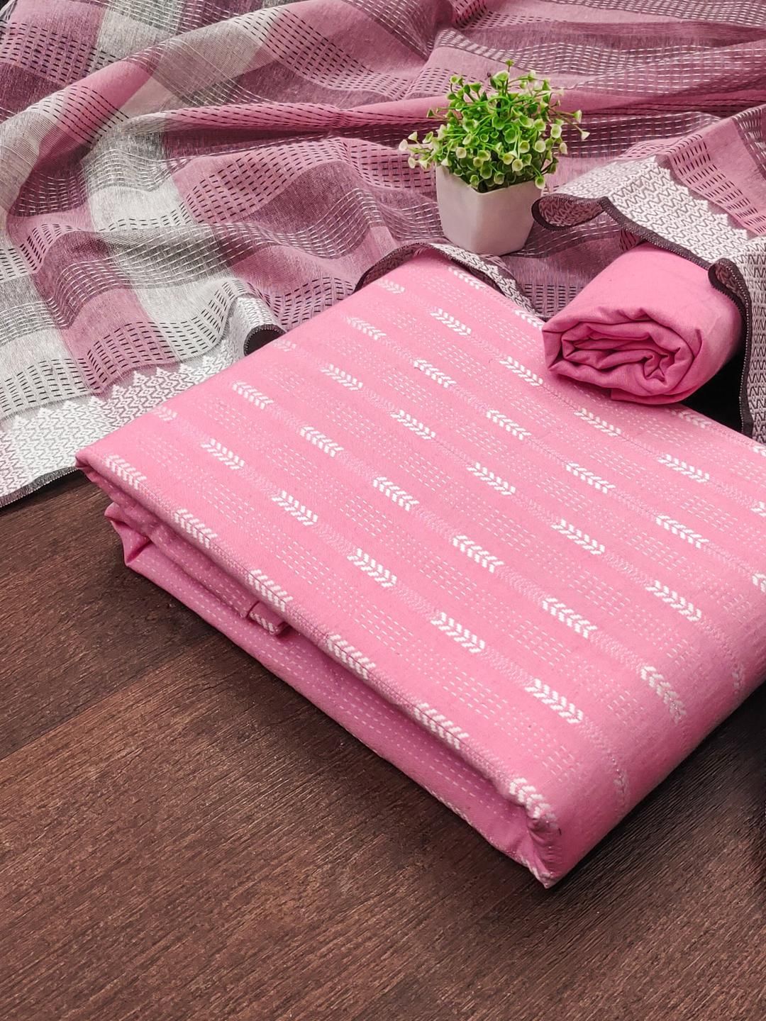 KALINI Women Pink Woven Design Geometric Dress Material