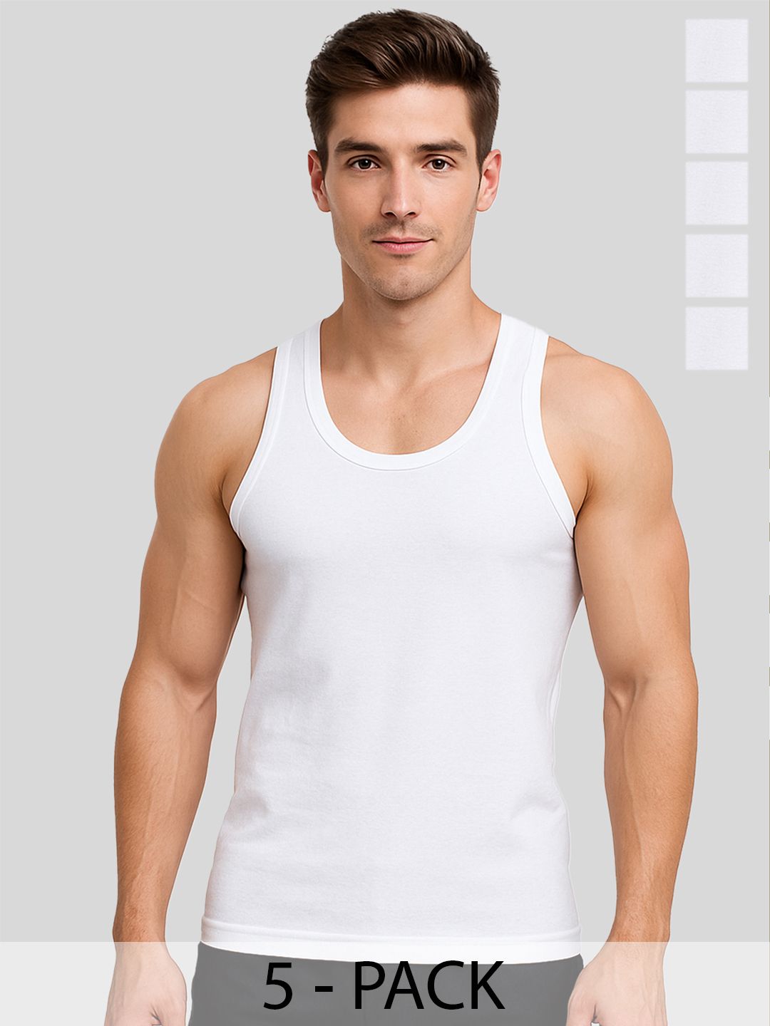 AMUL COMFY Pack Of 5 Cotton Undershirt Vests AC-PLVESTWHTRN-WHT-S-5PC