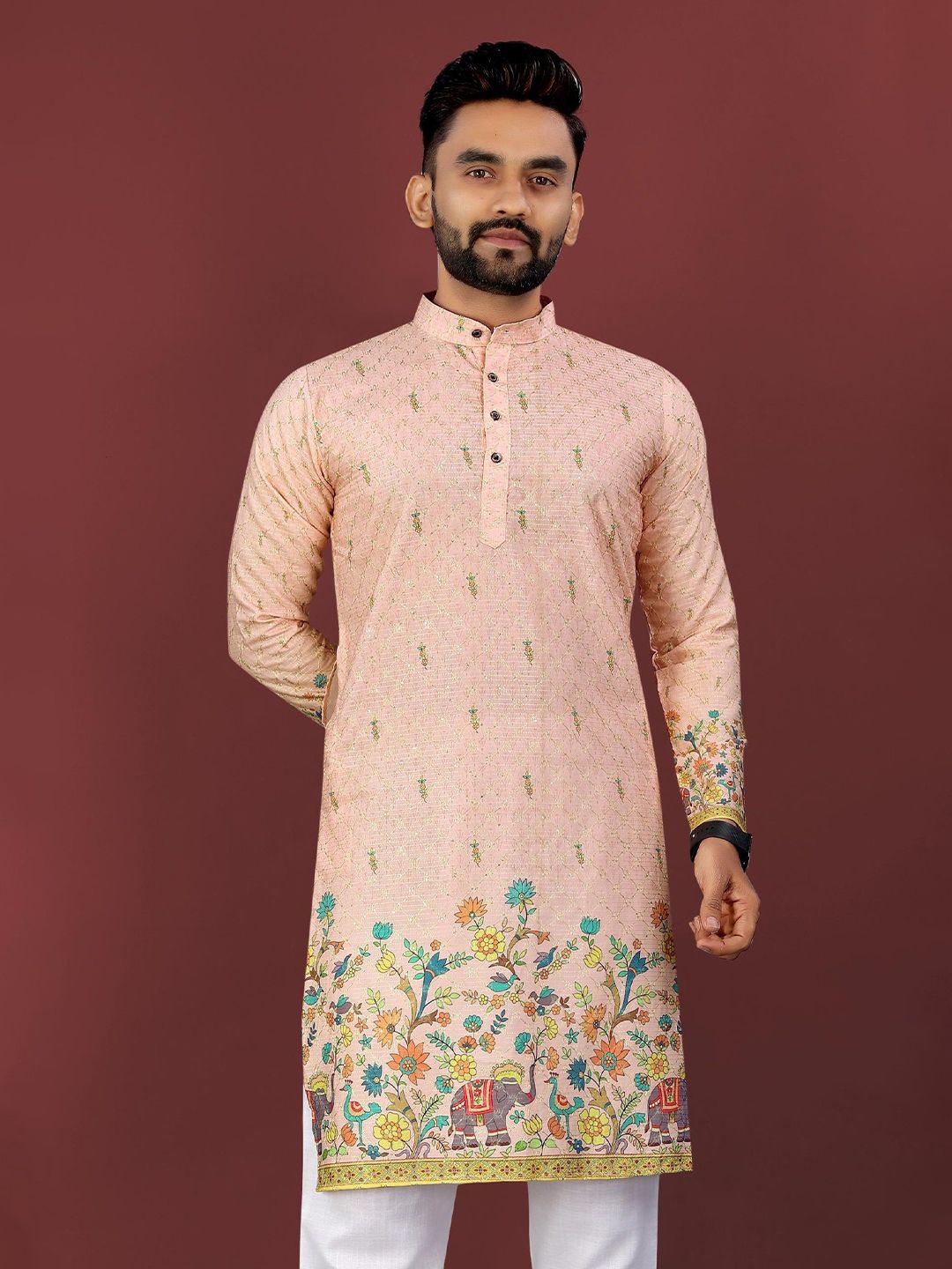 LADY BERRY Men Ethnic Motifs Printed Sequinned Kurta