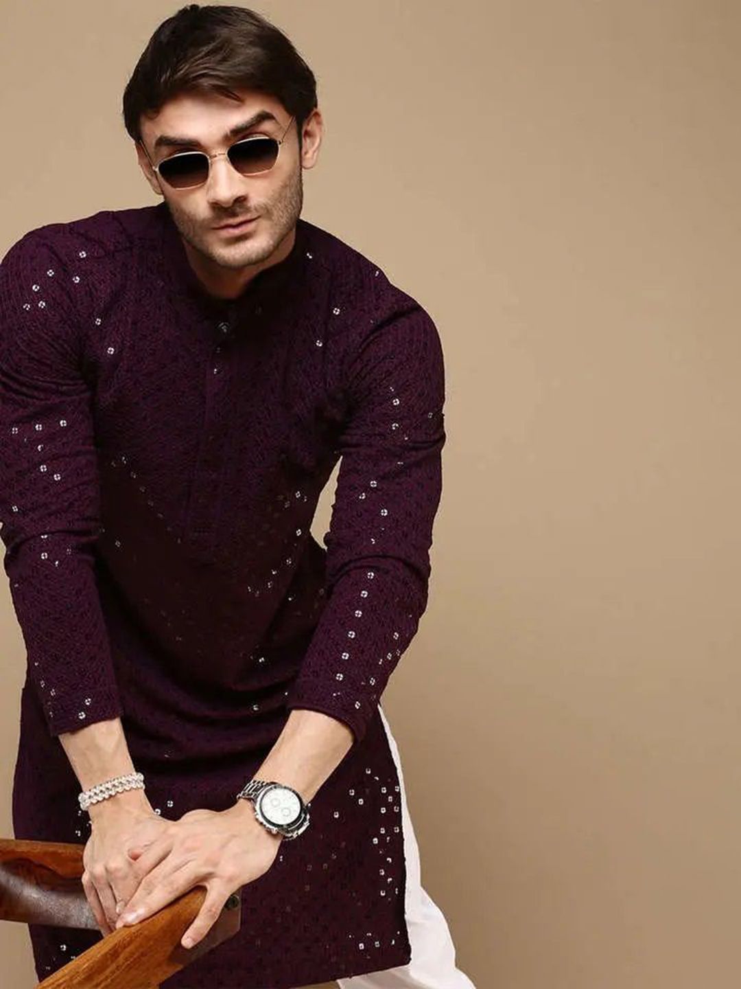 LADY BERRY Men Ethnic Motifs Embroidered Sequinned Kurta
