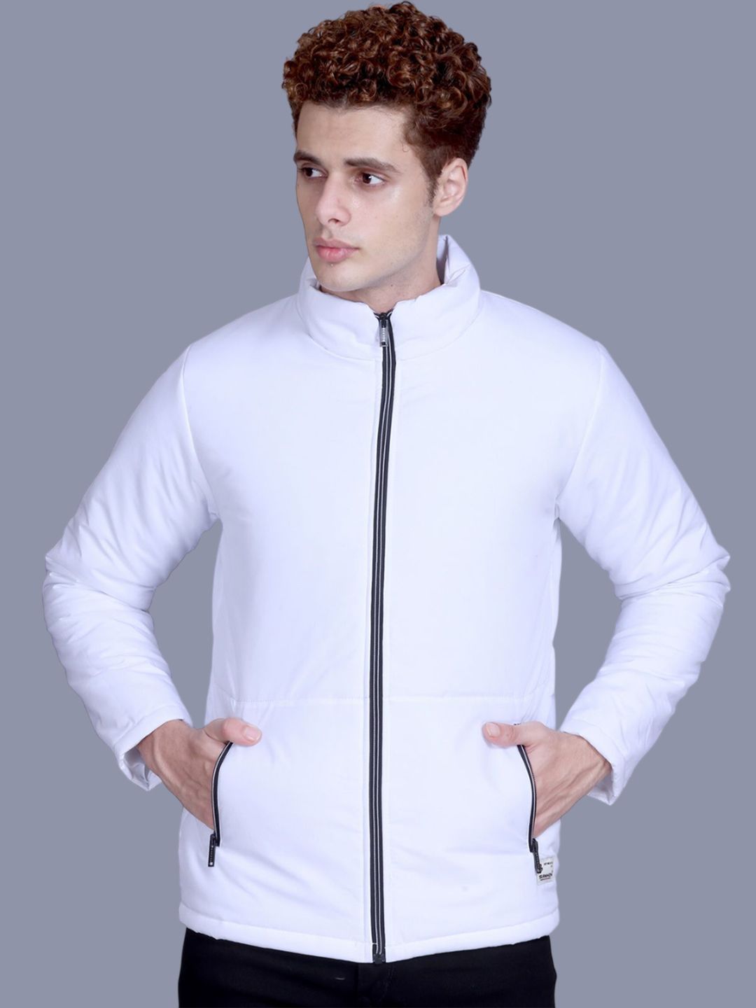 SANHOK Men Mock Collar Solid Lightweight Tailored Jacket