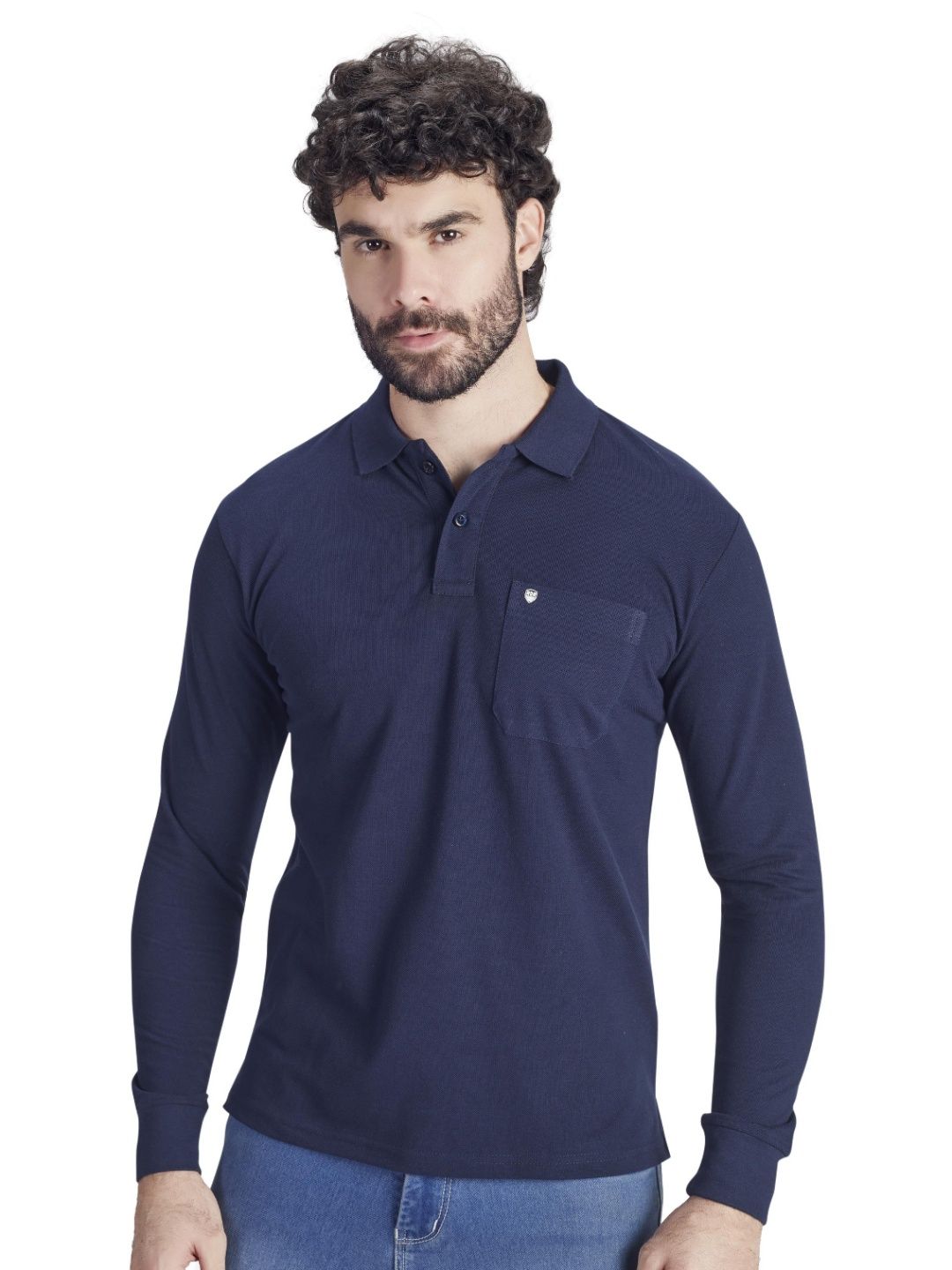 PRORIDERS Men Solid Blue Regular Fit Full Sleeve Polo T-shirt