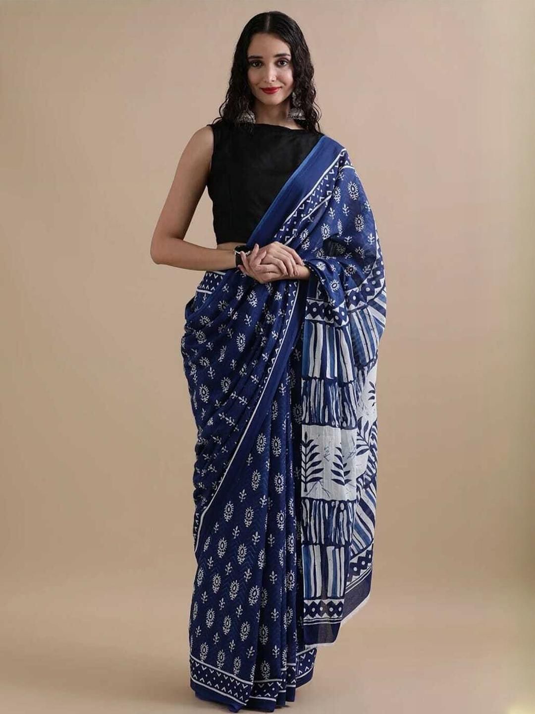Lovwear Blue Pure Cotton  Sarees