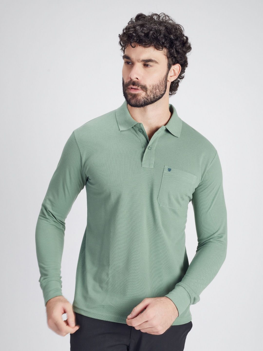 PRORIDERS Men Solid Green Regular Fit Full Sleeve Polo T-shirt