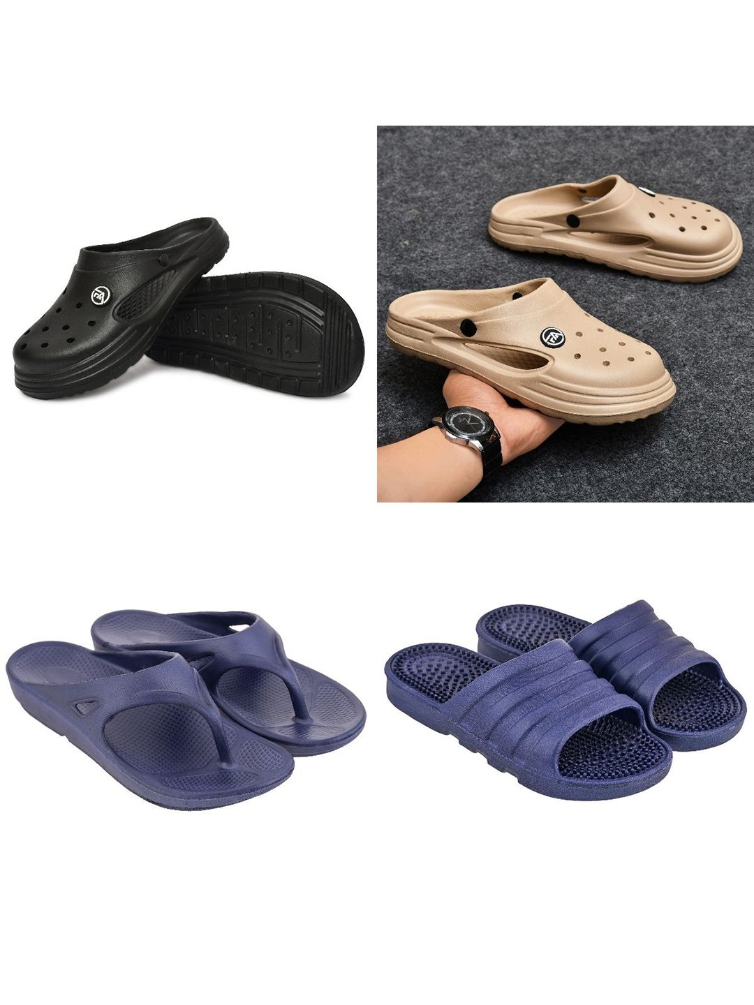 Feel alive Men Pack Of 4 Ultra-Comfortable Lightweight EVA Flip Flops