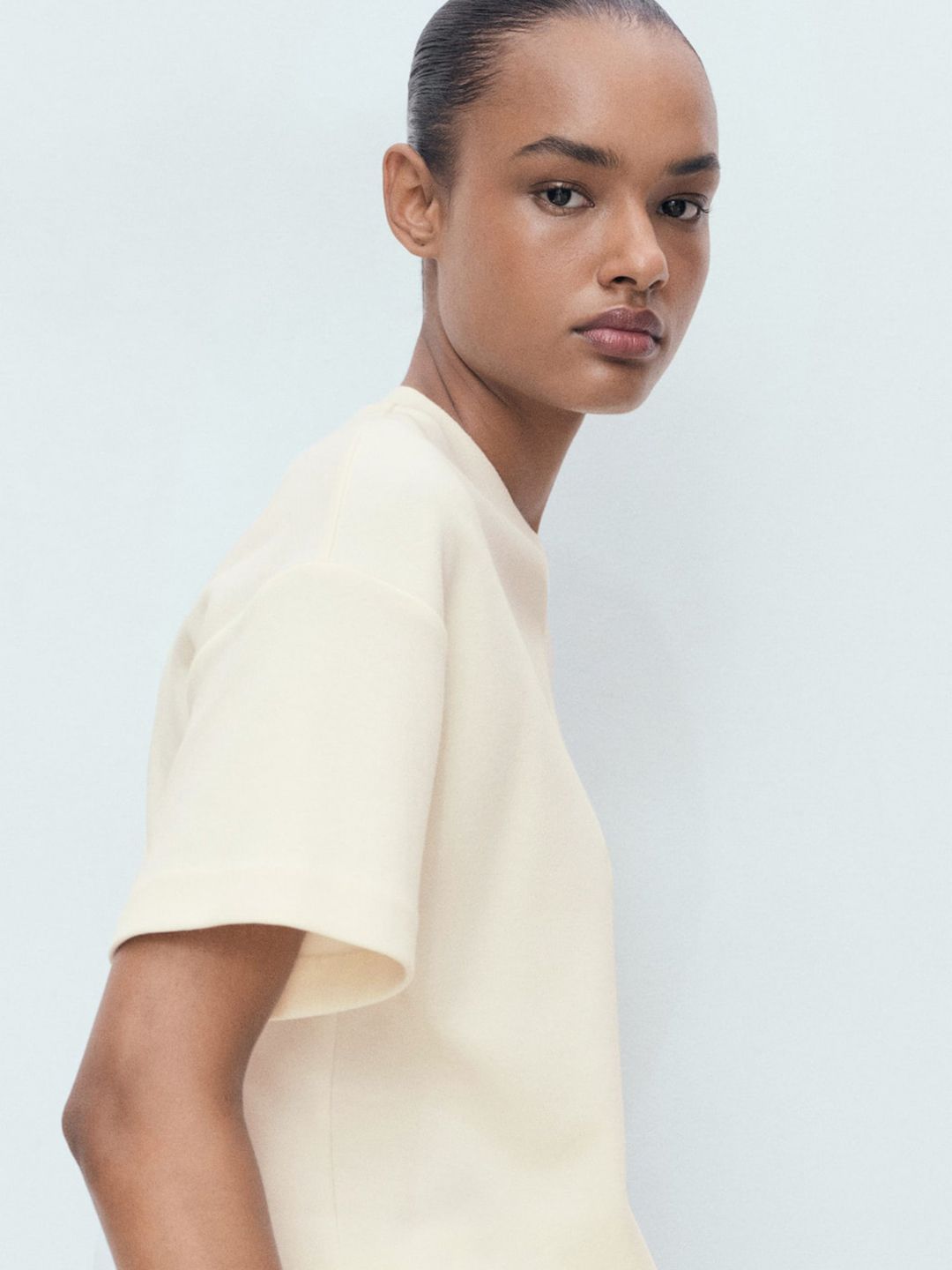 Drop-Shoulder Sleeves Crop Relaxed Fit T-shirt