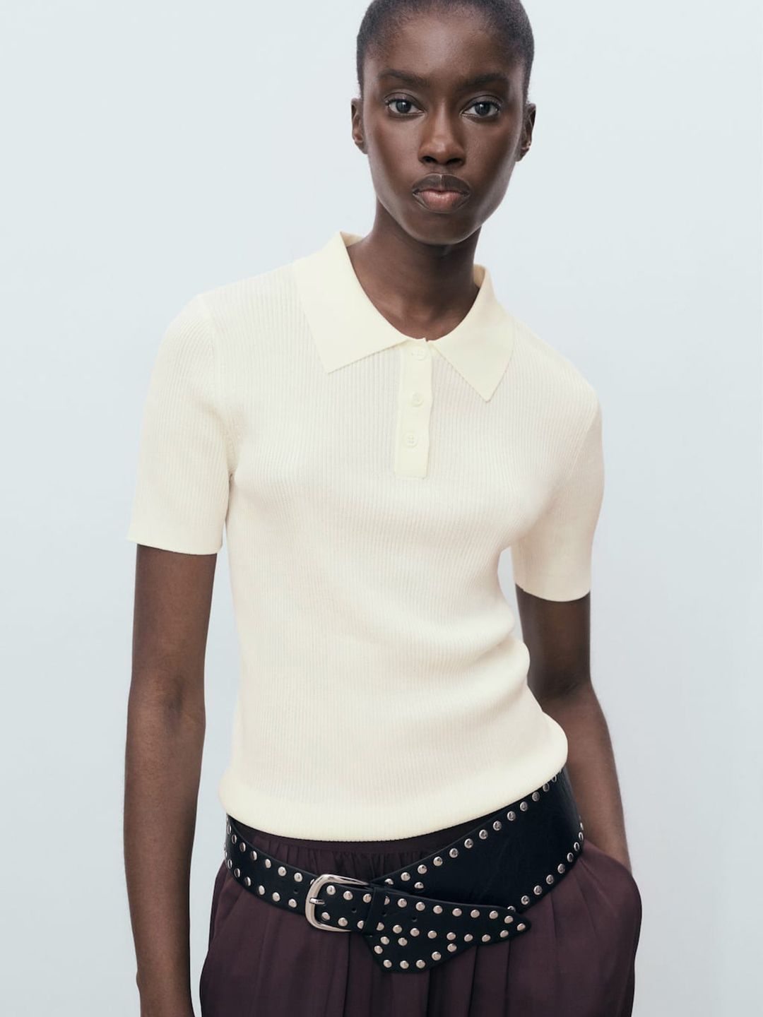 Ribbed Polo Collar Slim Fit T-shirt